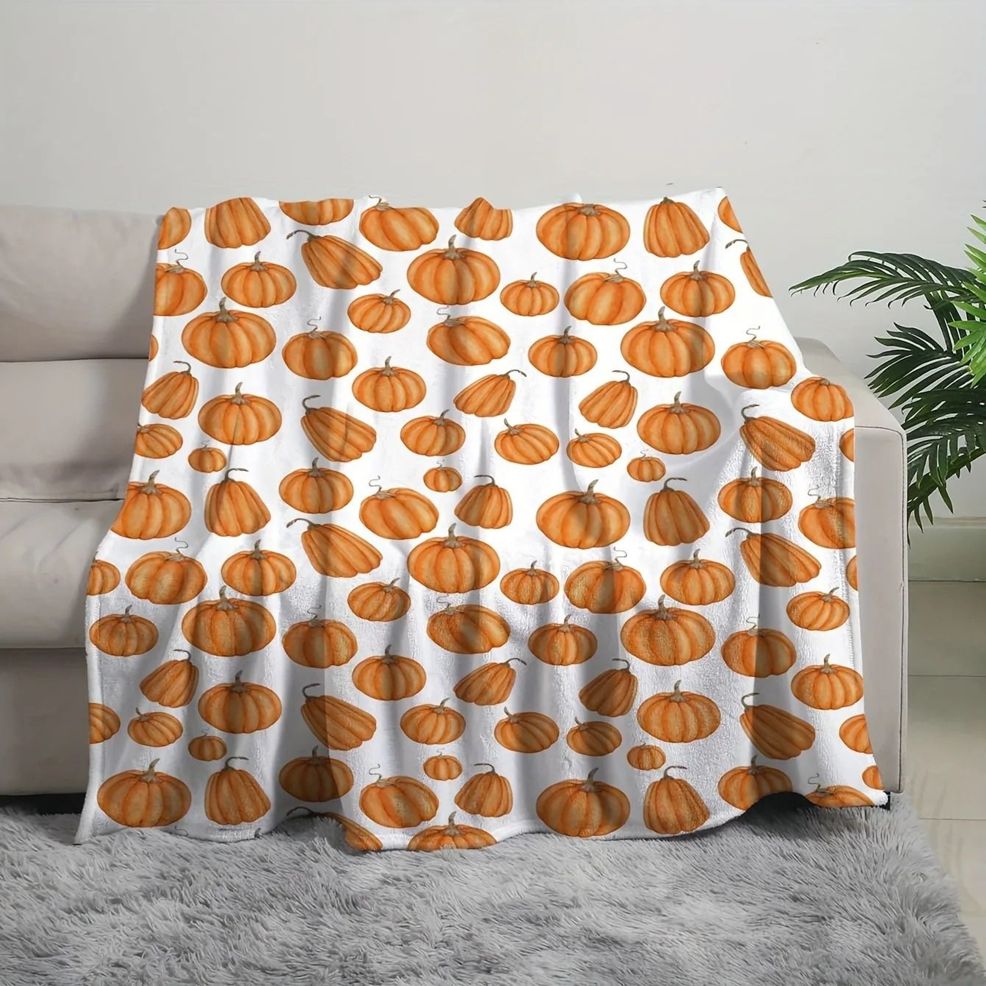 Pumpkin Print Flannel Throw Blanket Cozy Fall Sofa And Bed Cover 1