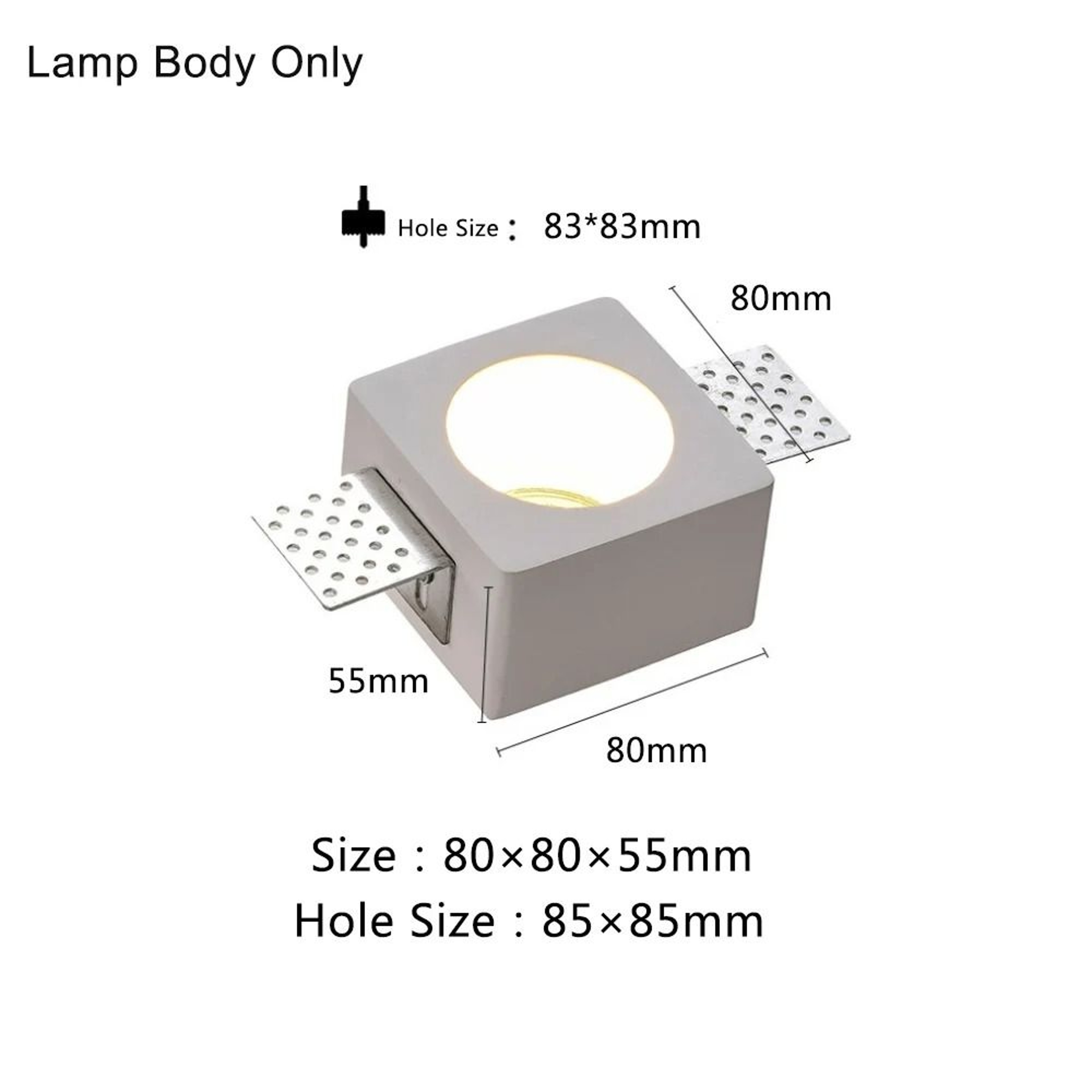 GU10 Gypsum Recessed Ceiling Spotlight Round Or Square Trimless Downlight 1