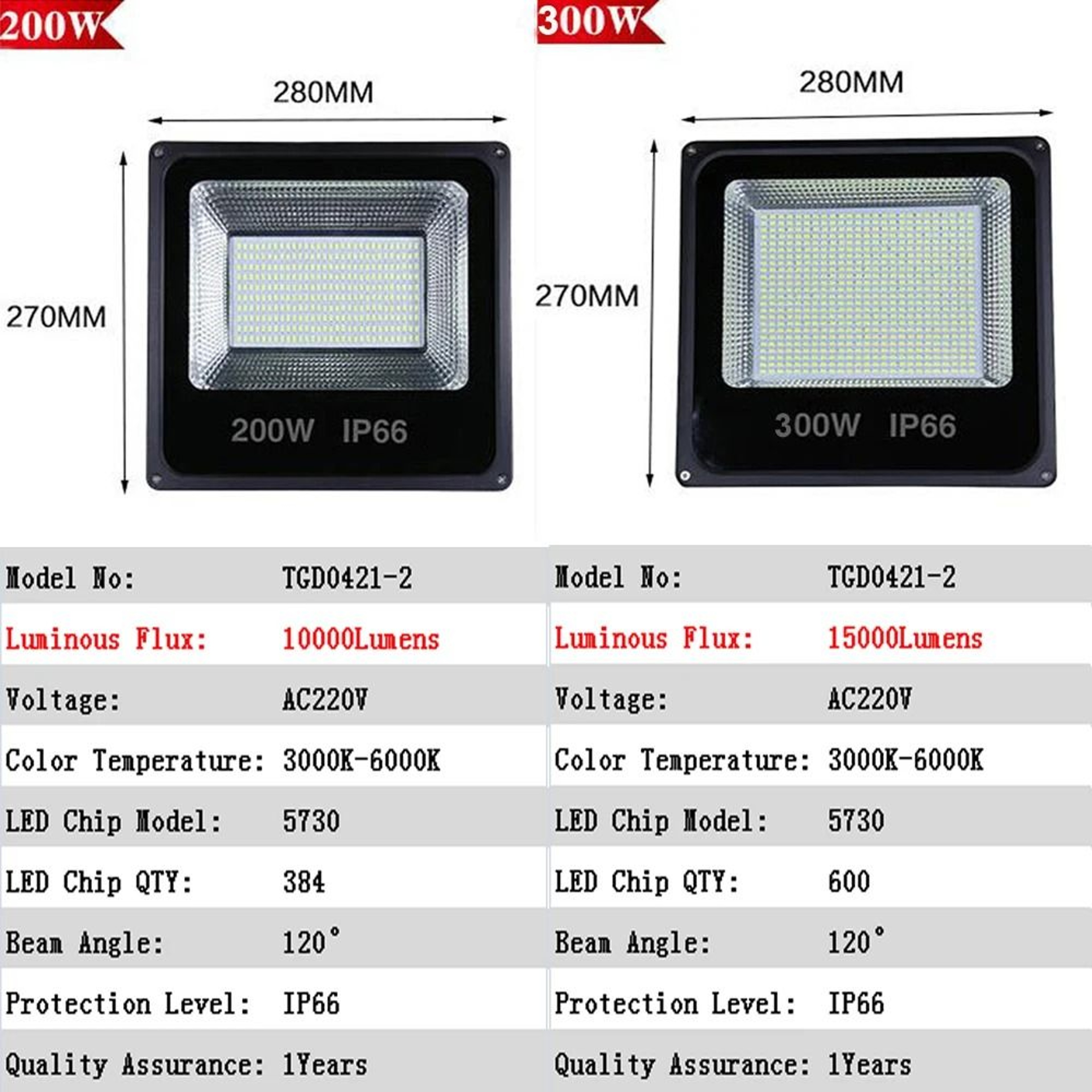 30W To 500W IP66 Waterproof High Power LED Outdoor Floodlight 5
