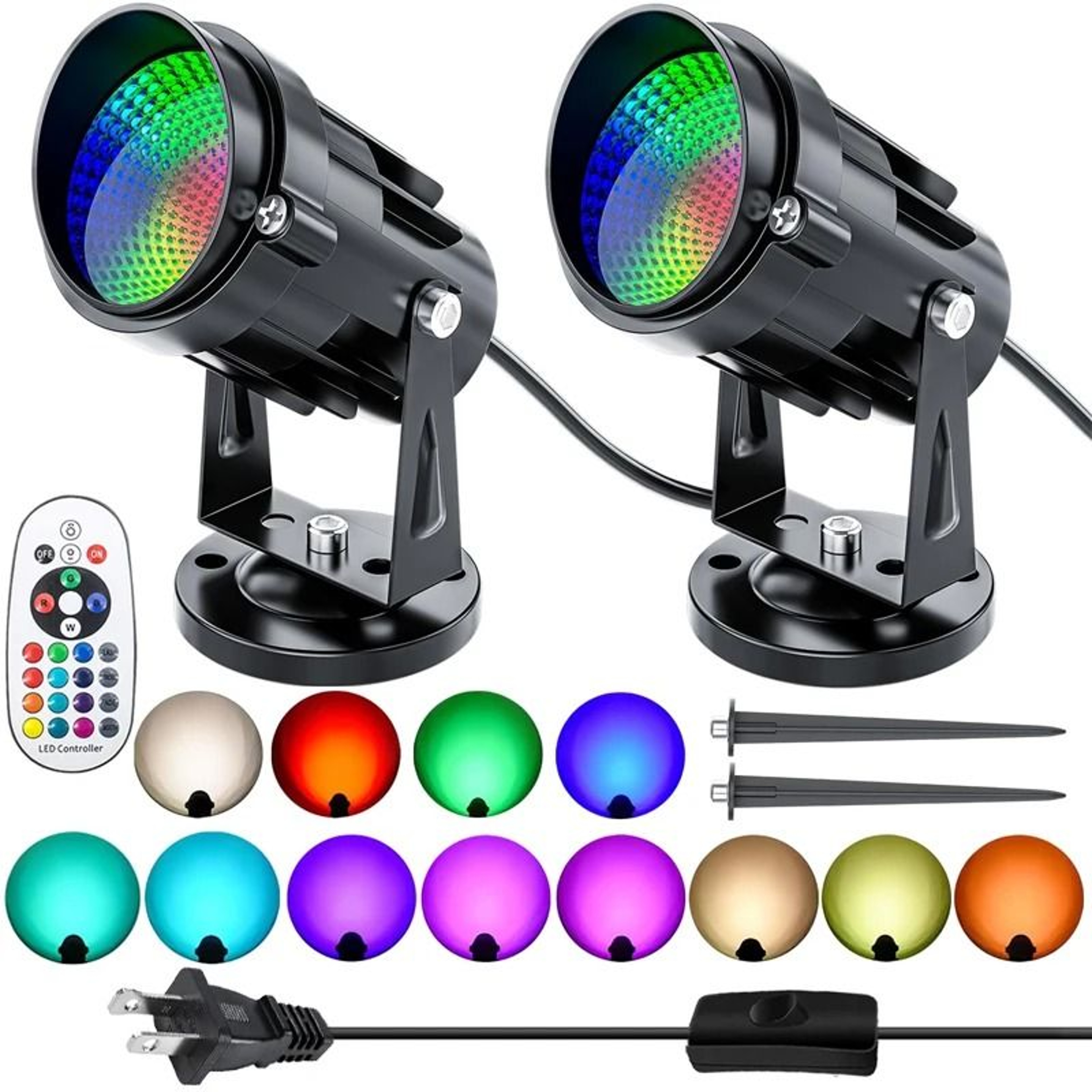 2 Pack 10W RGBW LED Color Changing Indoor Floor Spotlights With Remote 1
