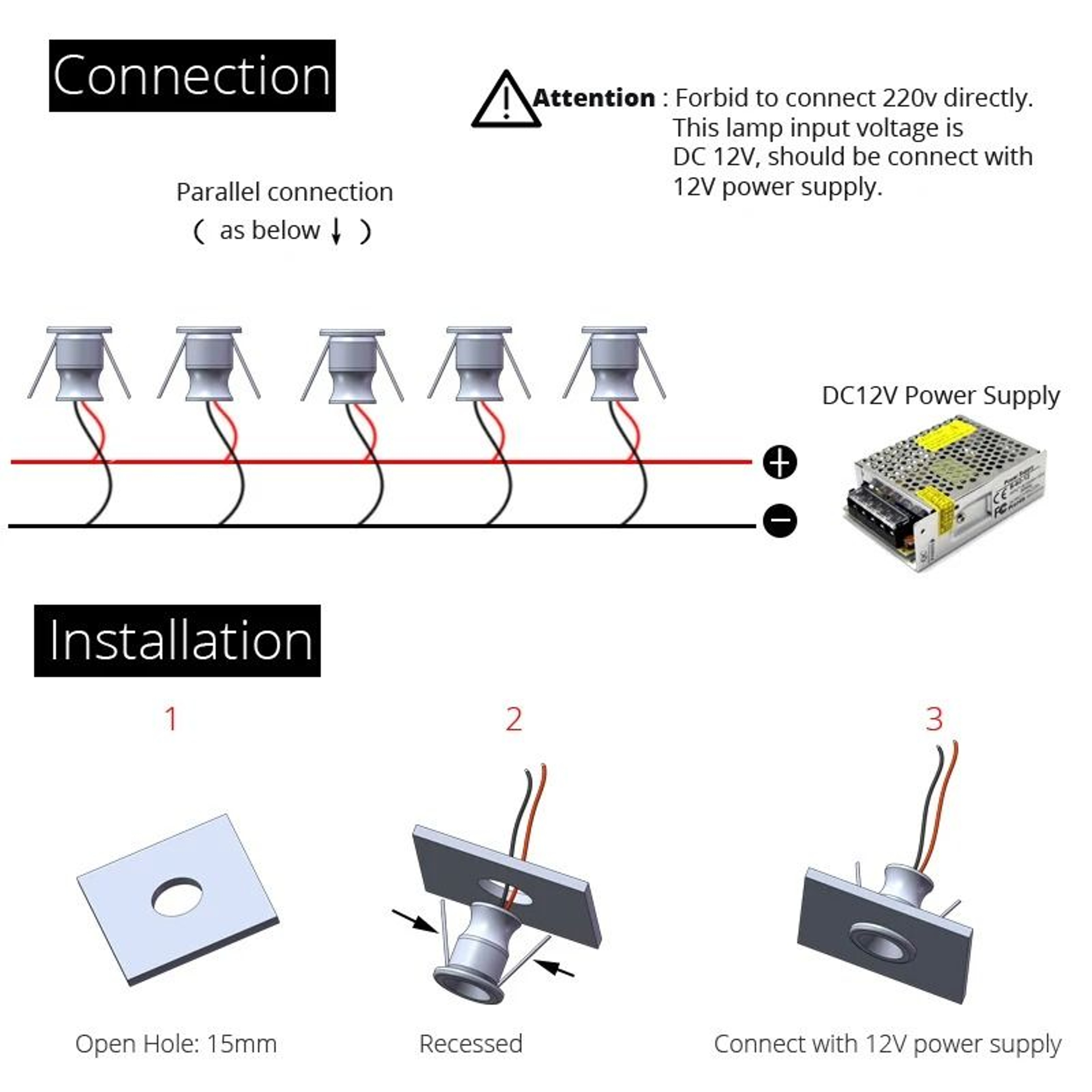 10 Pack 1W IP65 Waterproof Mini LED Recessed Spotlights With Power Supply 3