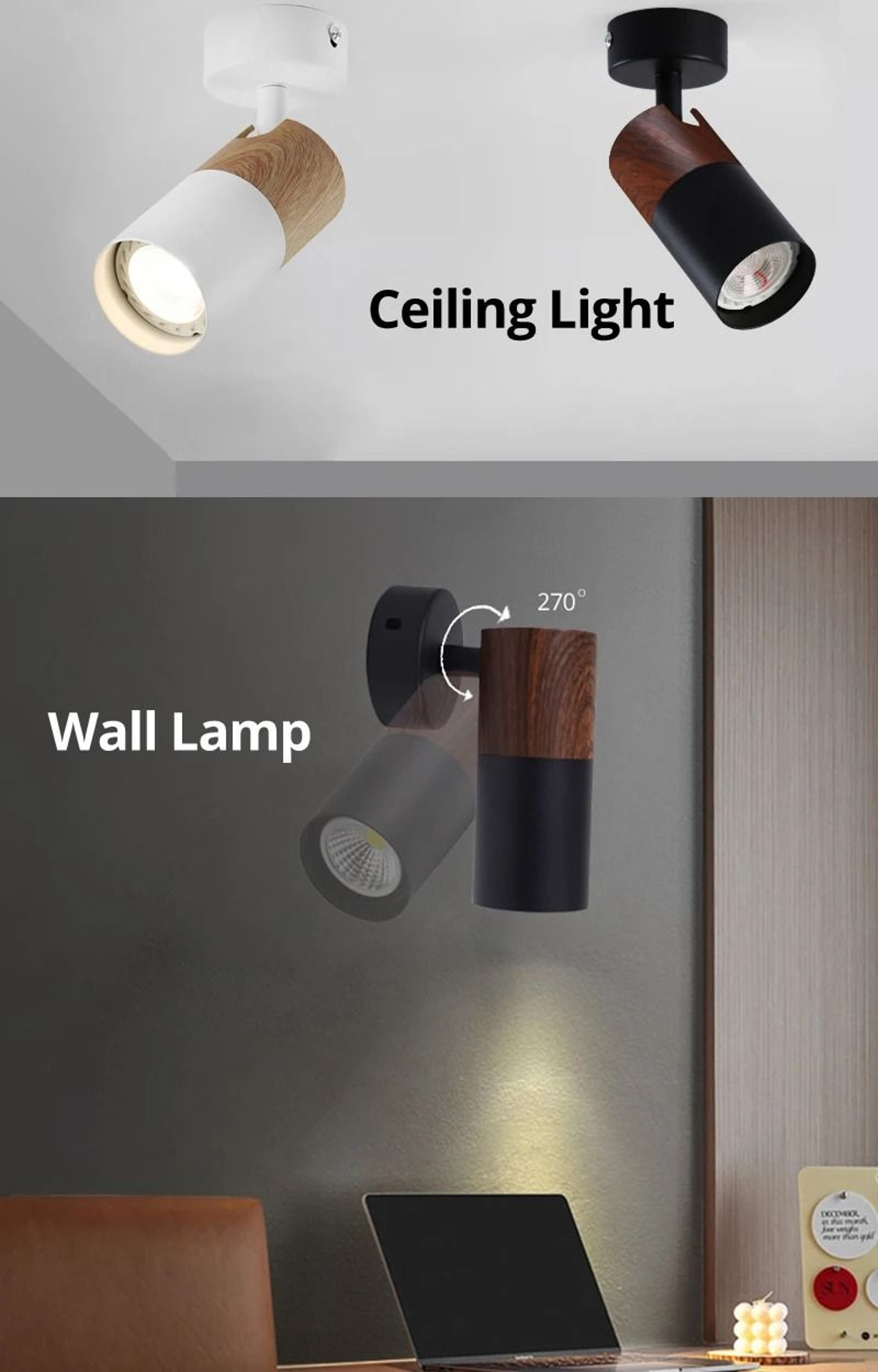 Nordic Wood Grain GU10 Surface Mounted Ceiling Spotlight And Wall Sconce 8