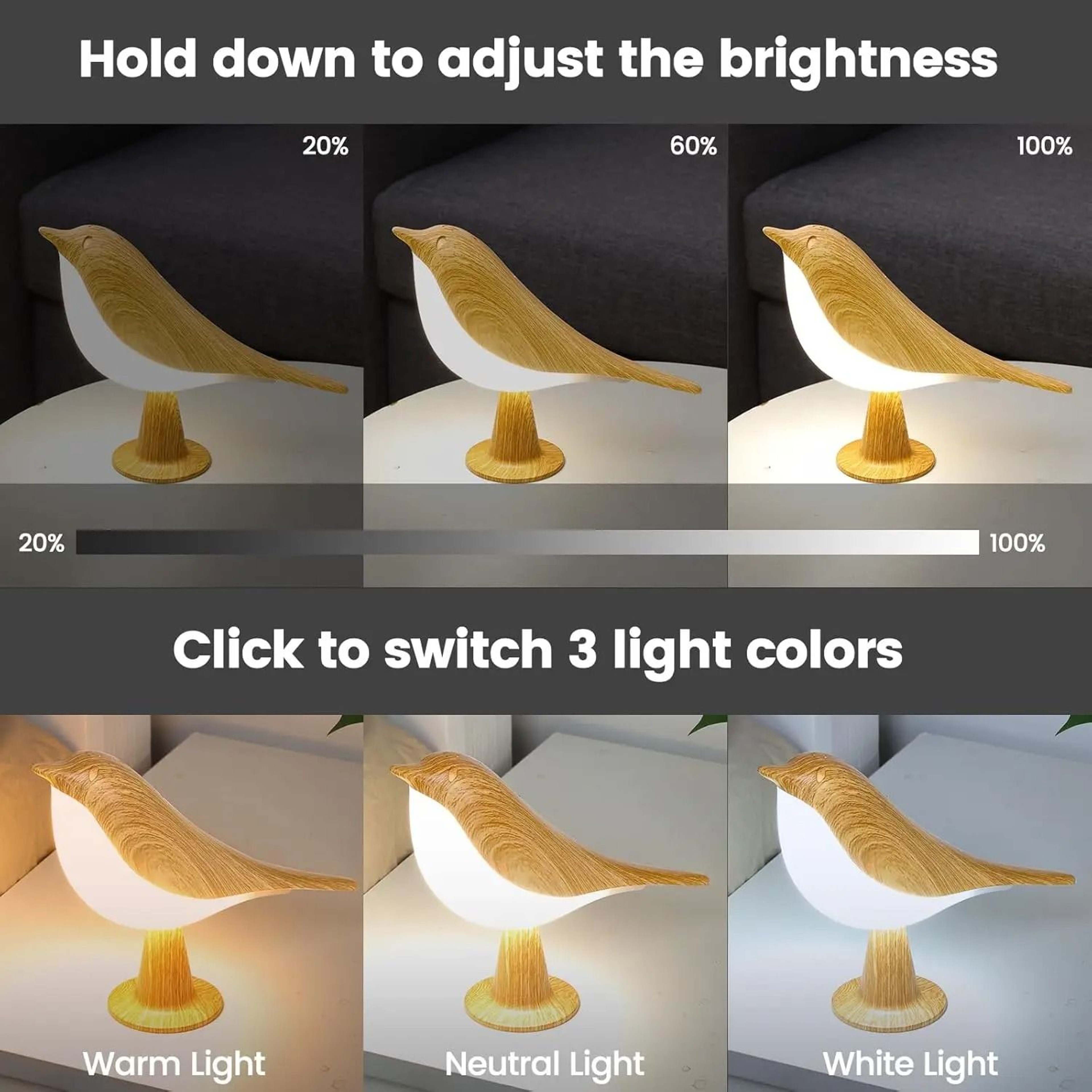 Rechargeable LED Bird Table Lamp With Touch Control And 3Level Dimming 2