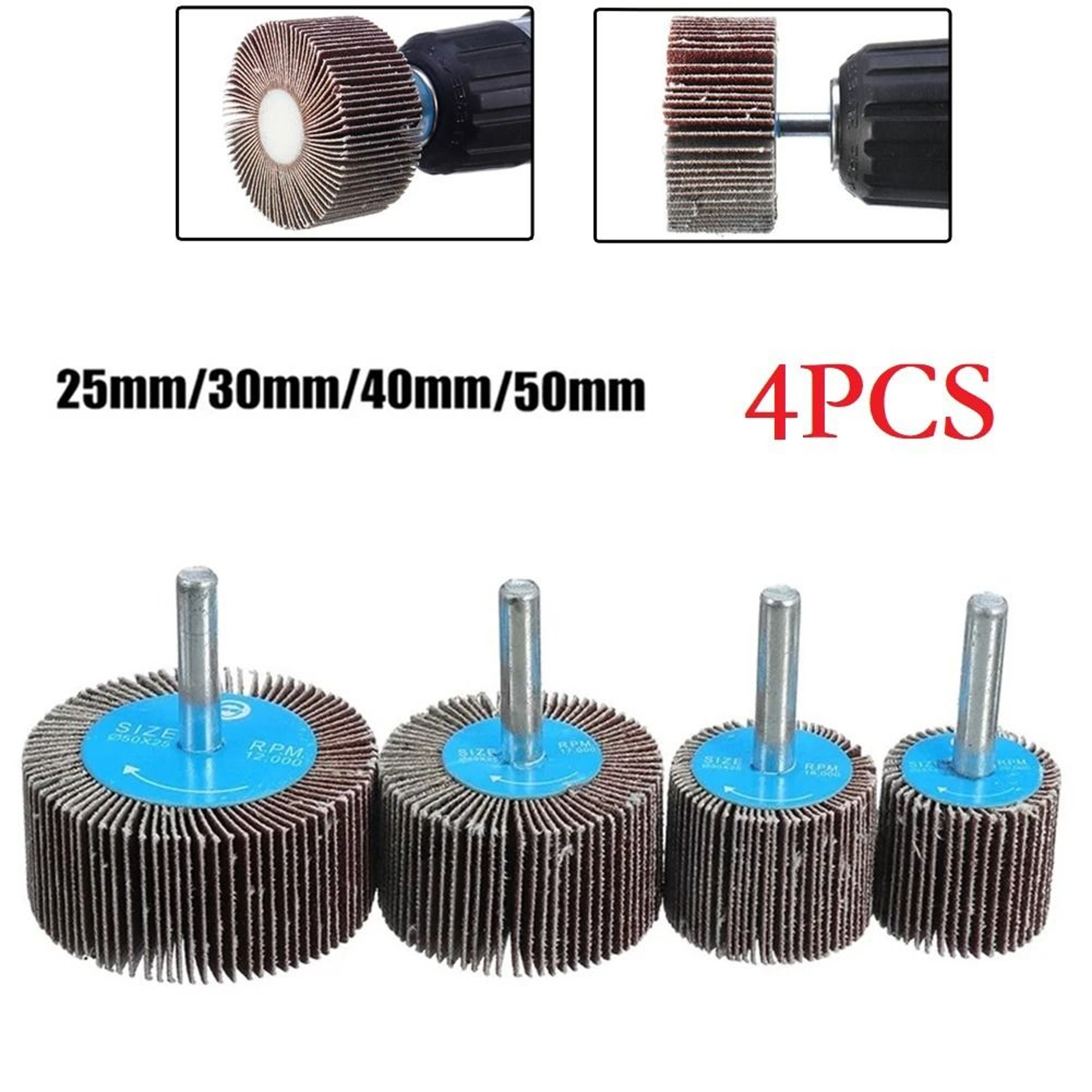 4Piece 80 Grit Emery Cloth Sanding Flap Wheel Set With 6mm Shank 3
