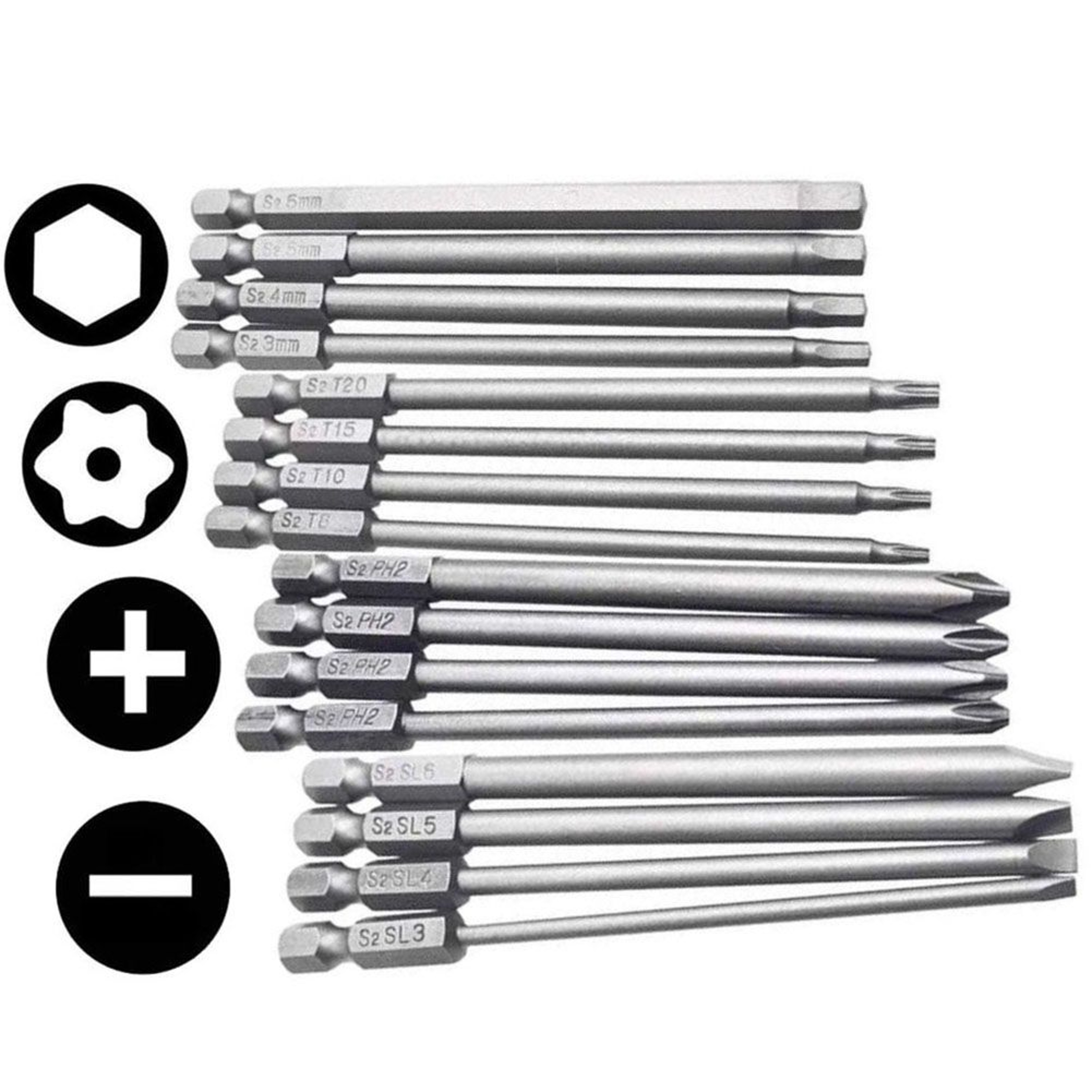 4Piece 100mm Long Screwdriver Bit Set With 14Inch Hex Shank 0
