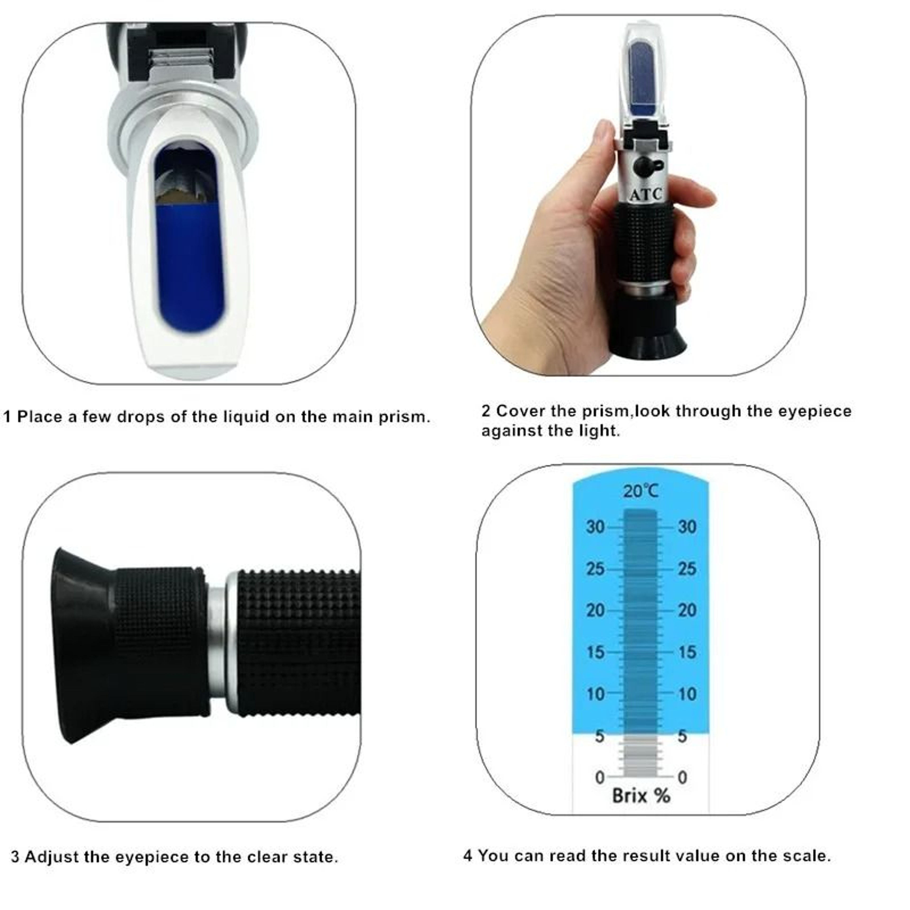 Handheld 032 Brix Refractometer ATC Sugar Tester For Fruit Juice And Vegetables 8