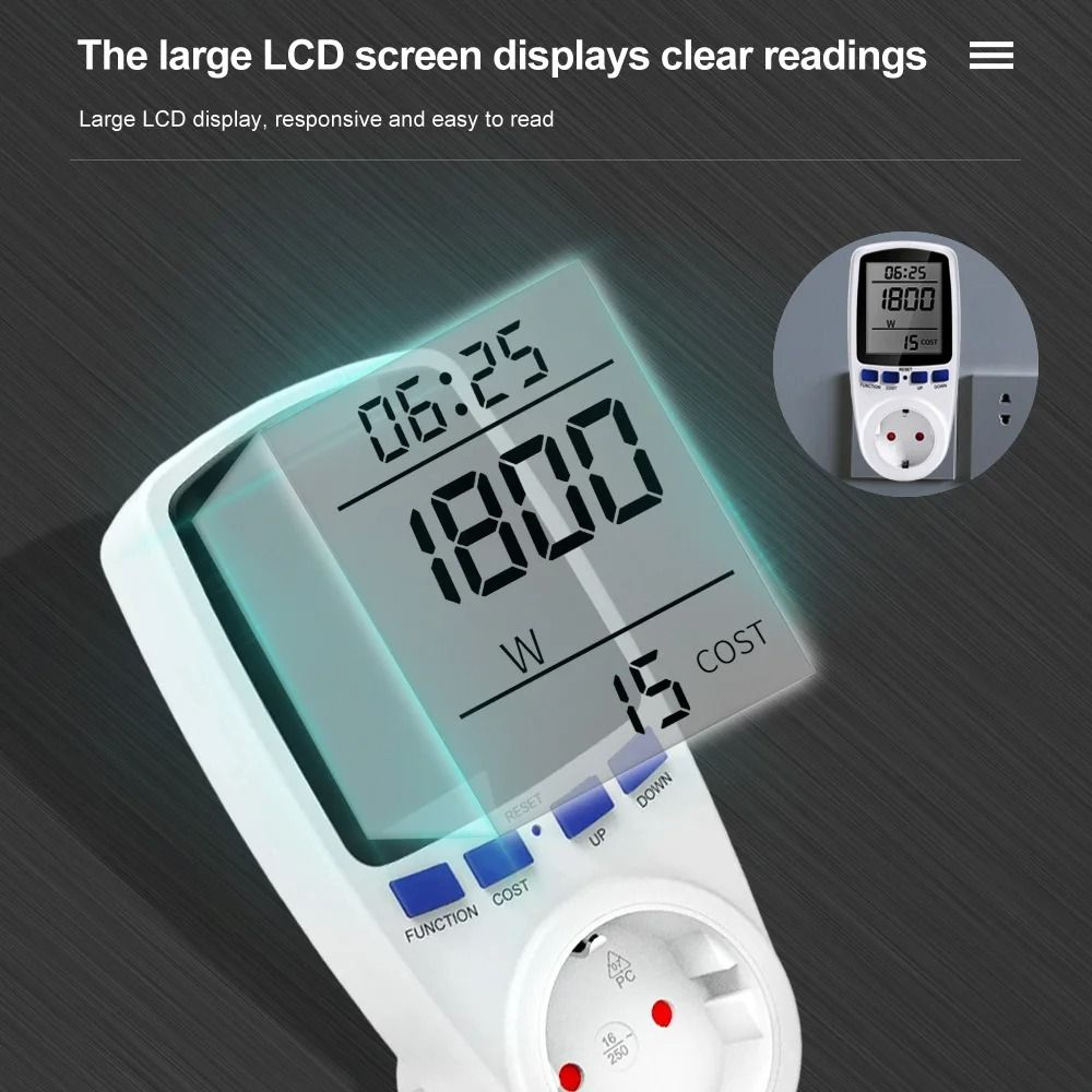 Digital LCD Power Meter Wattmeter AC 220V US Plug Energy Consumption Monitor 1