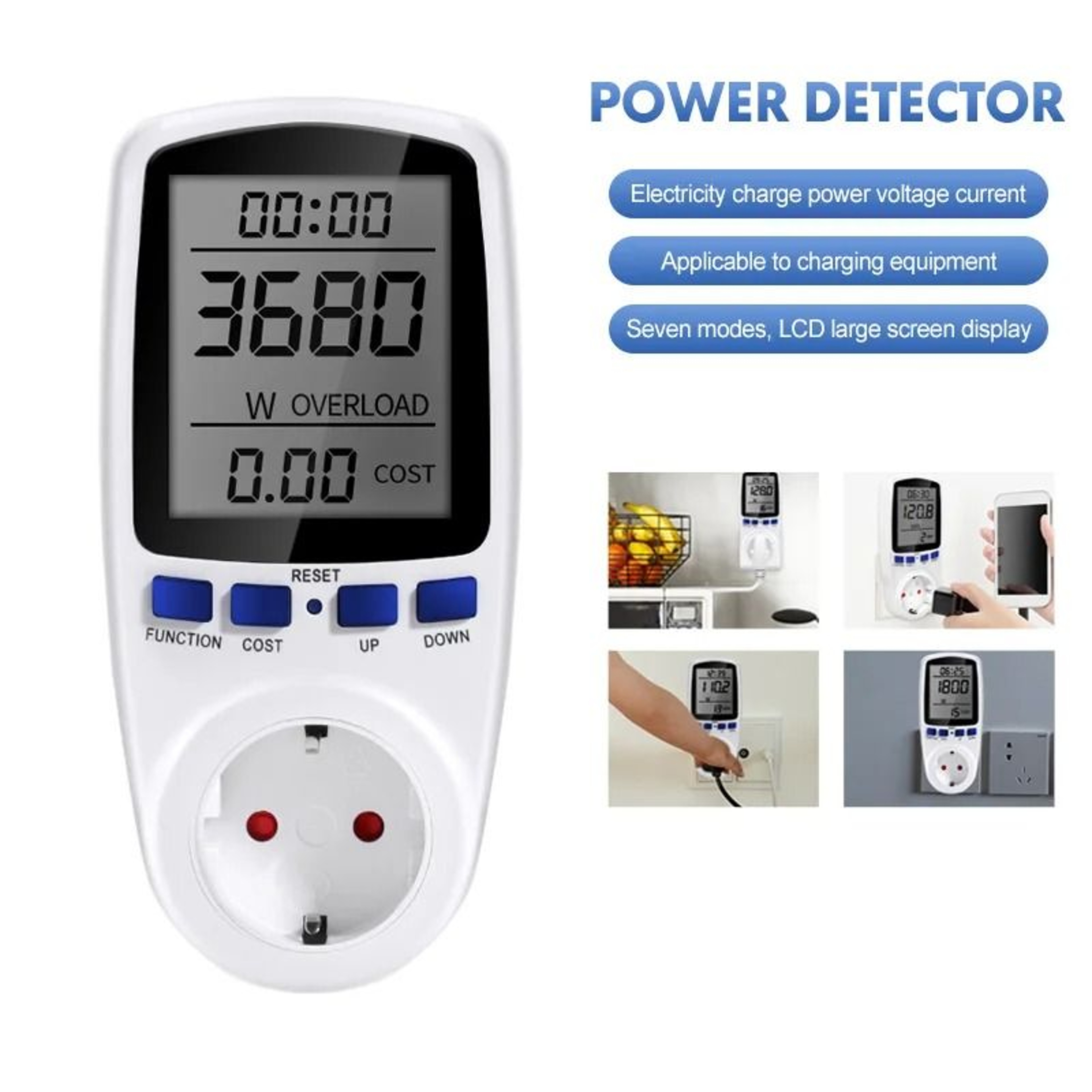Digital LCD Power Meter Wattmeter AC 220V US Plug Energy Consumption Monitor 5