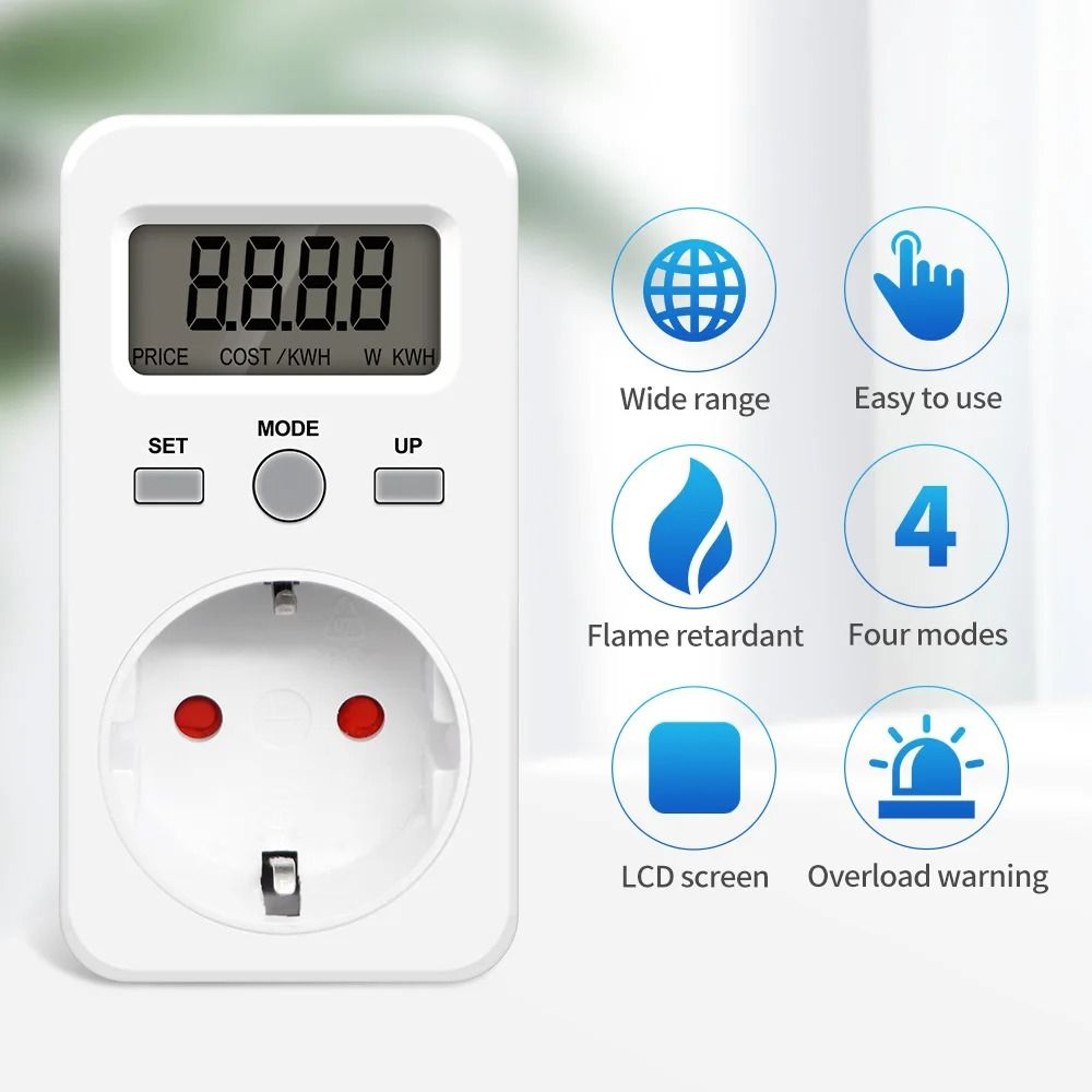 Digital LCD Energy Meter Wattmeter AC 230V 16A Power Consumption Monitor 5