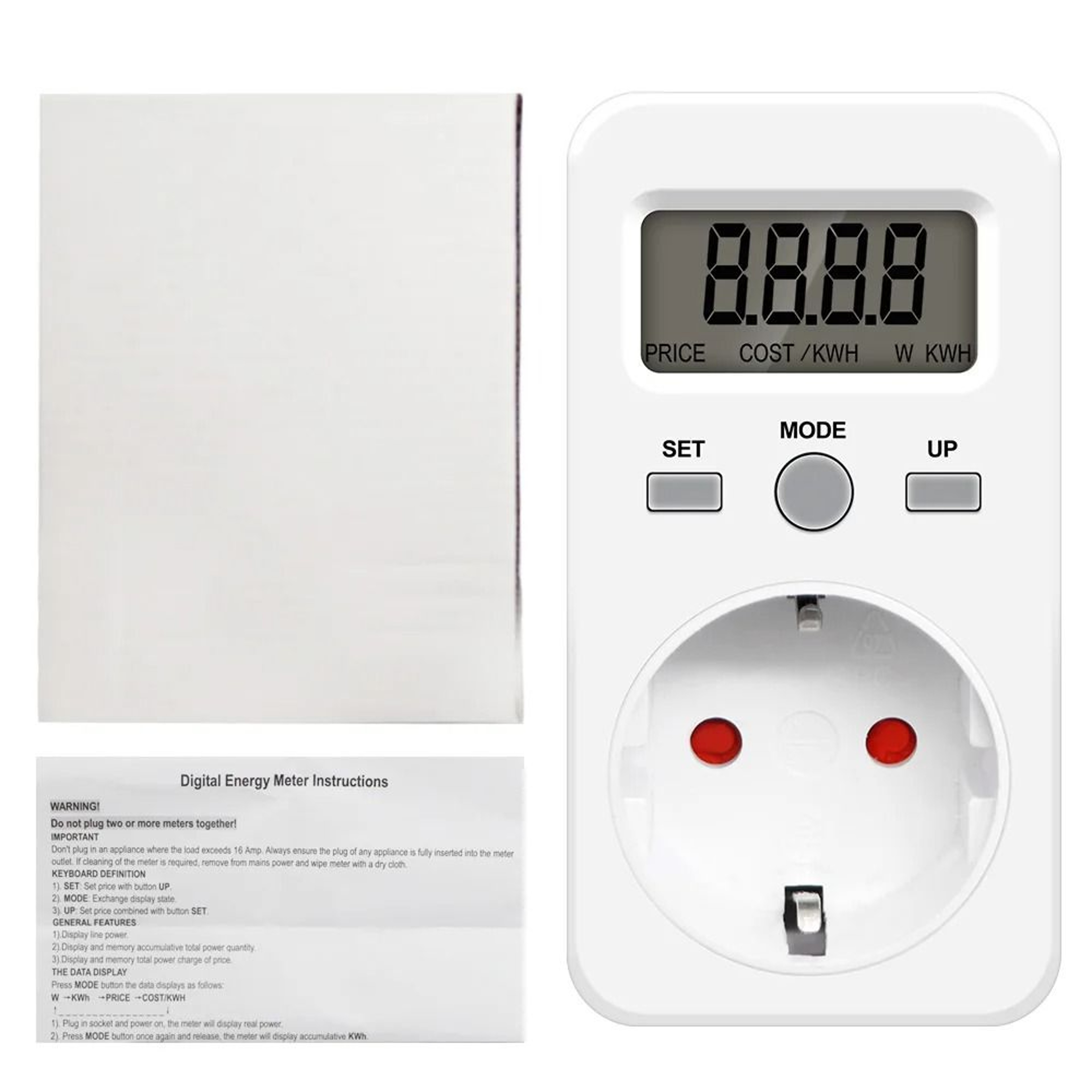 Digital LCD Energy Meter Wattmeter AC 230V 16A Power Consumption Monitor 3