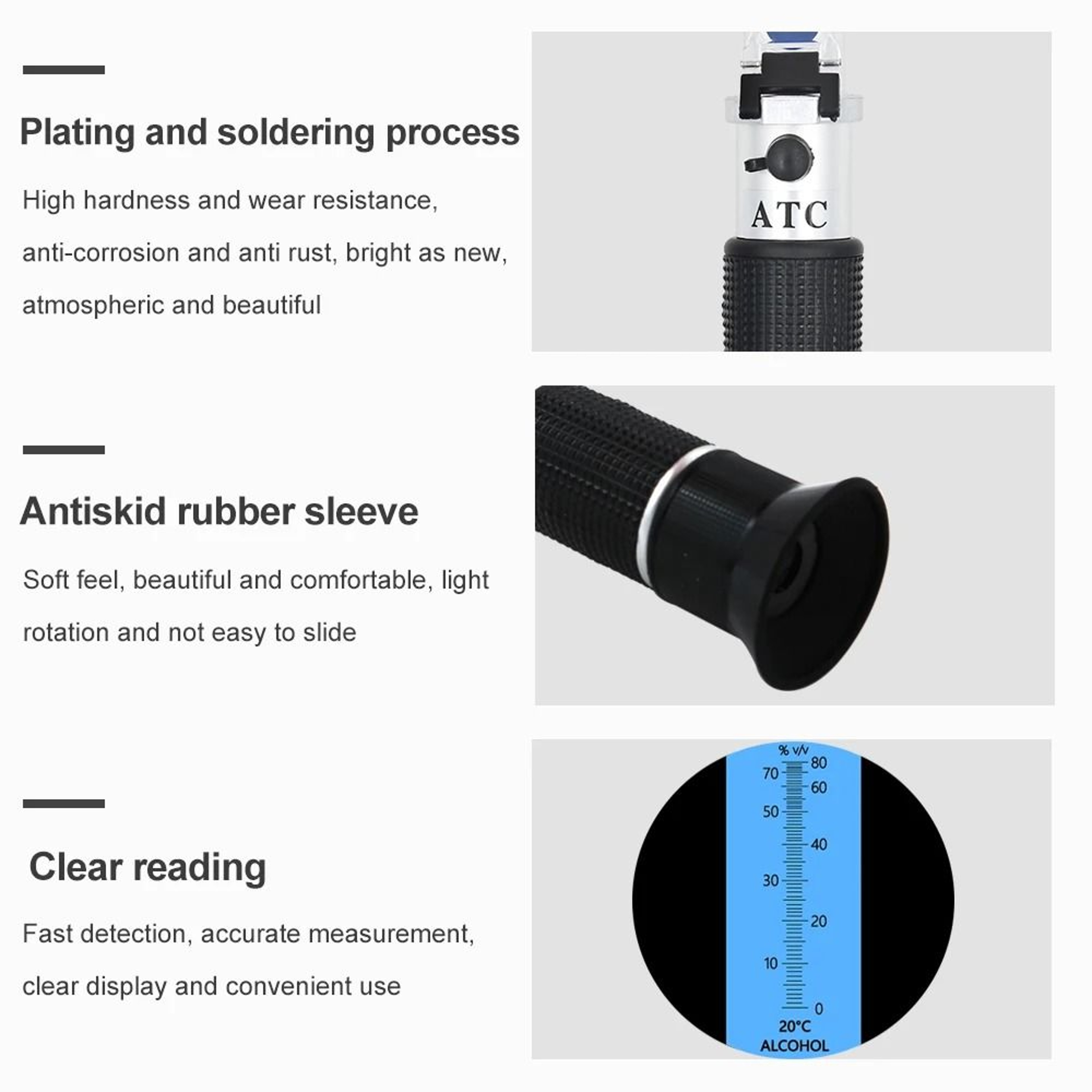 Handheld 080 Alcohol Refractometer ATC Spirits Tester For Distilled Liquor 8