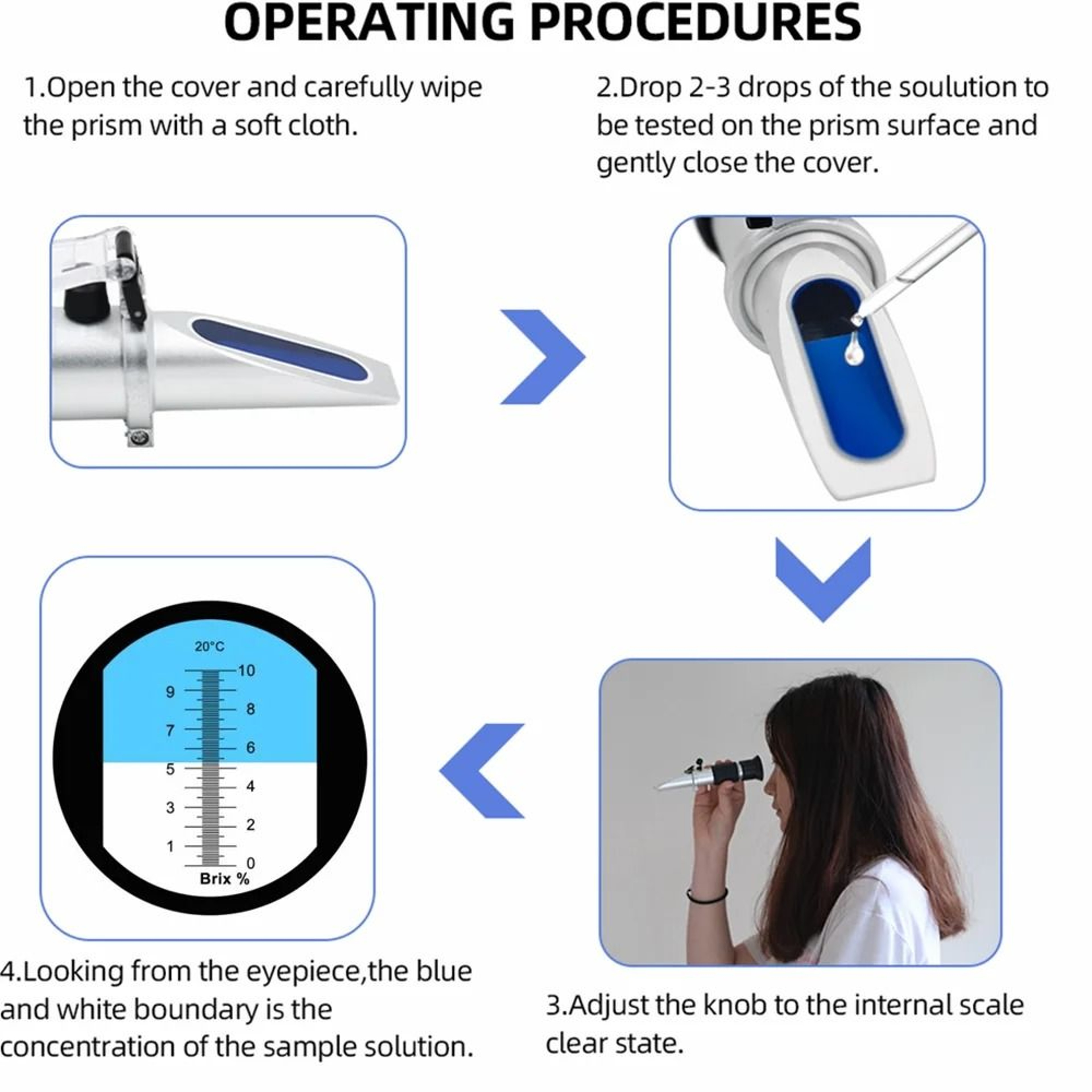 Handheld 010 Brix Refractometer ATC Precision Sugar Concentration Tester 7