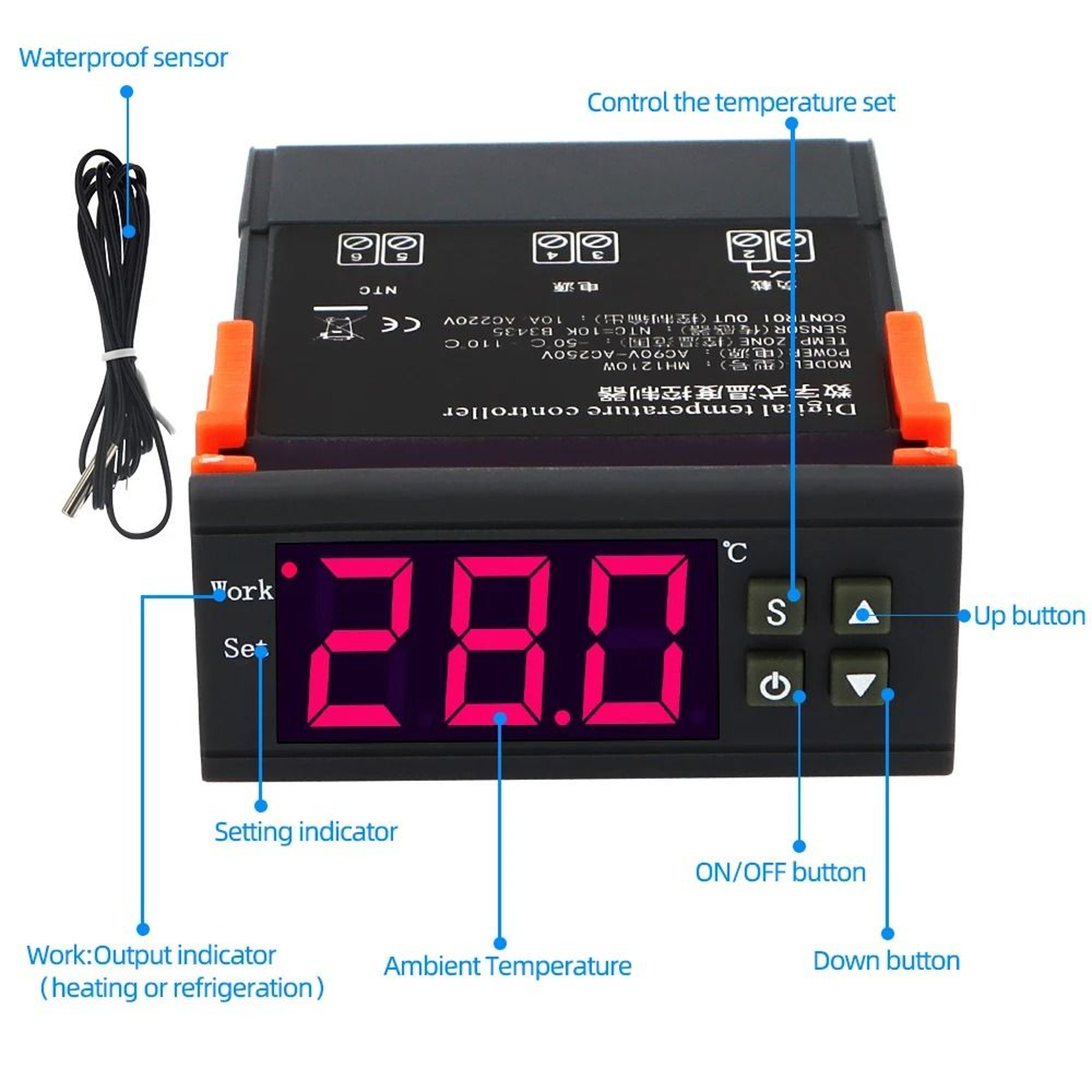 MH1210W Digital Temperature Controller Thermostat With NTC Sensor For Incubators 5