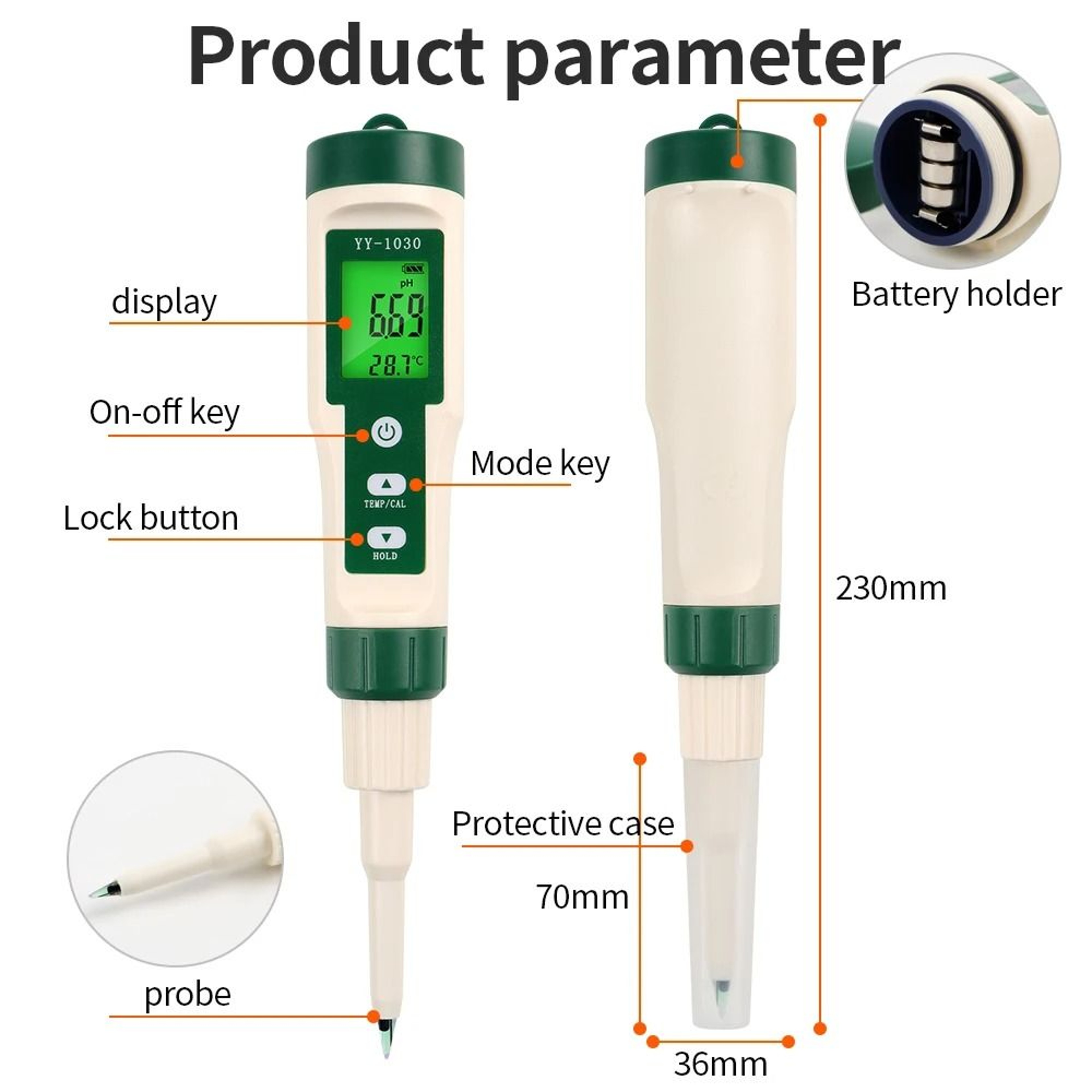 YY1030 Digital Food PH Meter And Temperature Tester For Dough Cheese Fruit And Soil 5