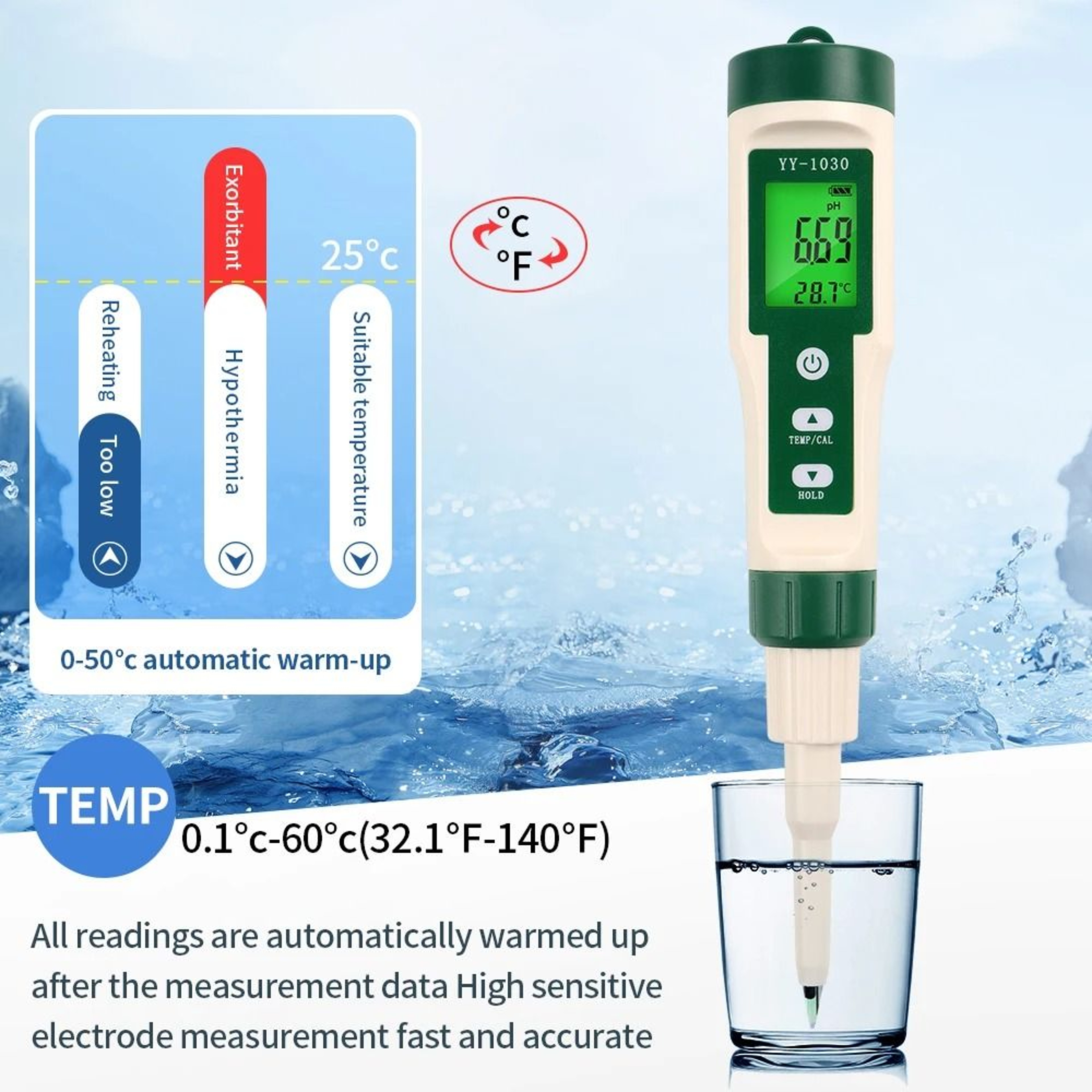 YY1030 Digital Food PH Meter And Temperature Tester For Dough Cheese Fruit And Soil 6