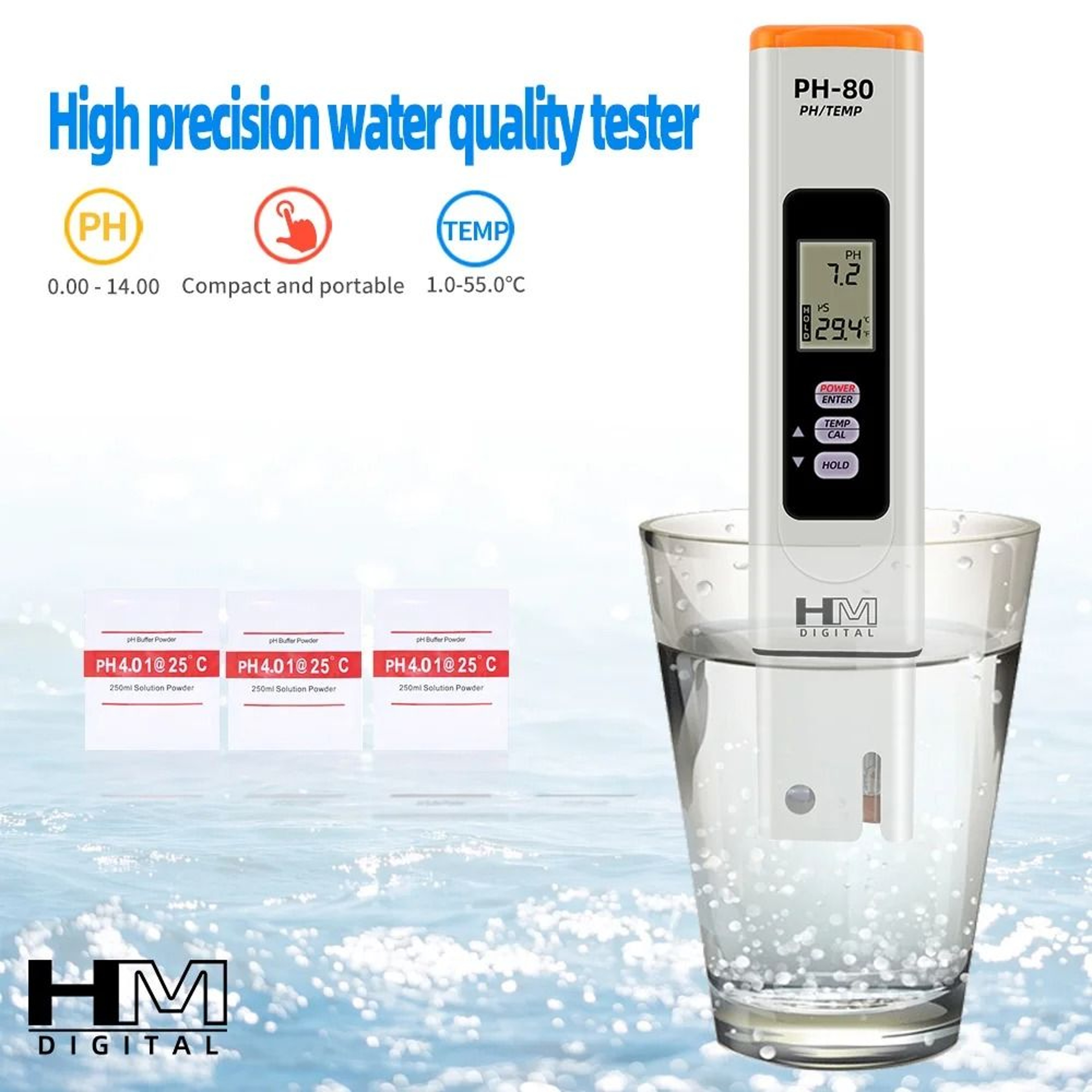 PH80 Digital PH And Temperature Meter WaterResistant Tester With Automatic Calibration 2