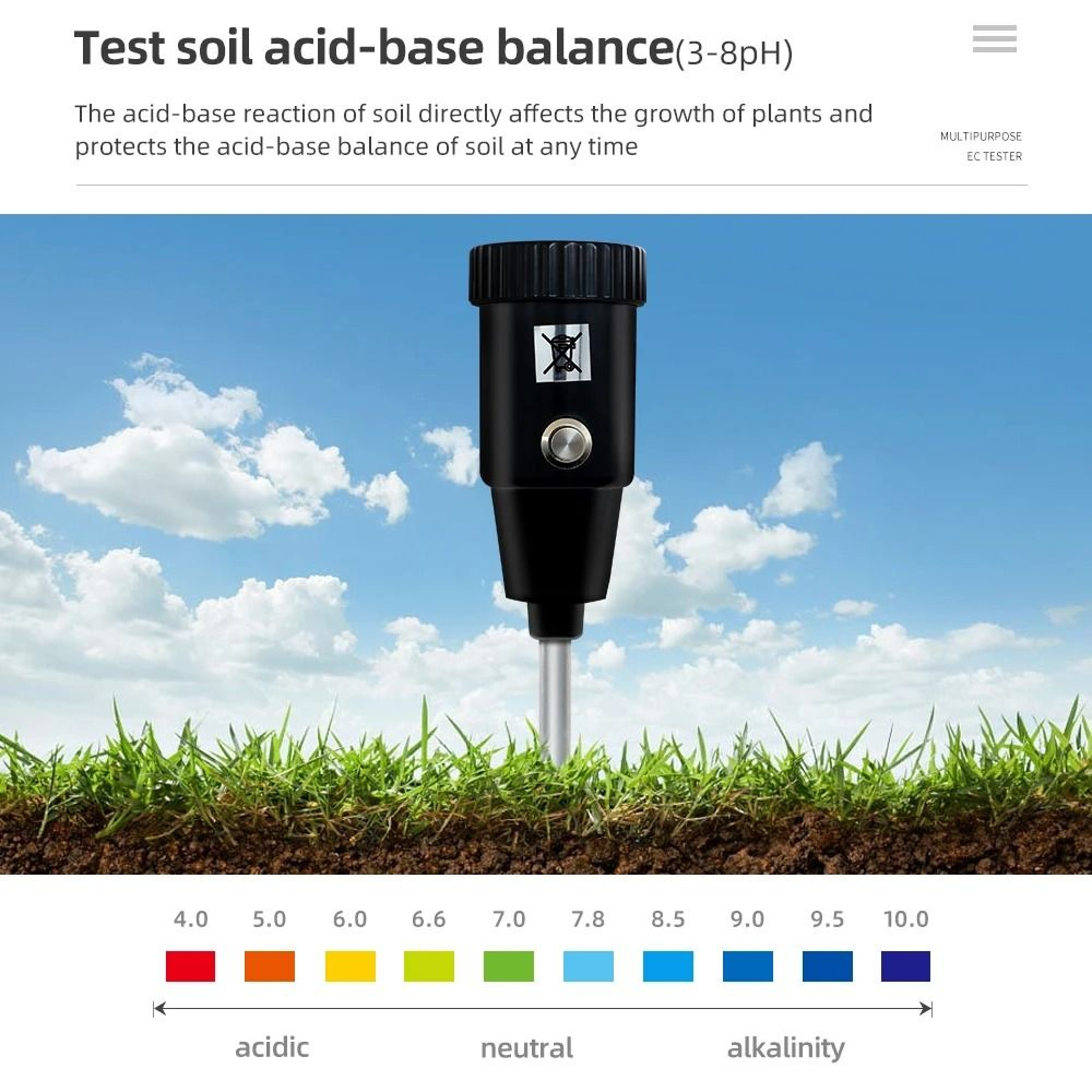 Handheld Soil PH And Moisture Meter With 295mm Waterproof Metal Probe 3