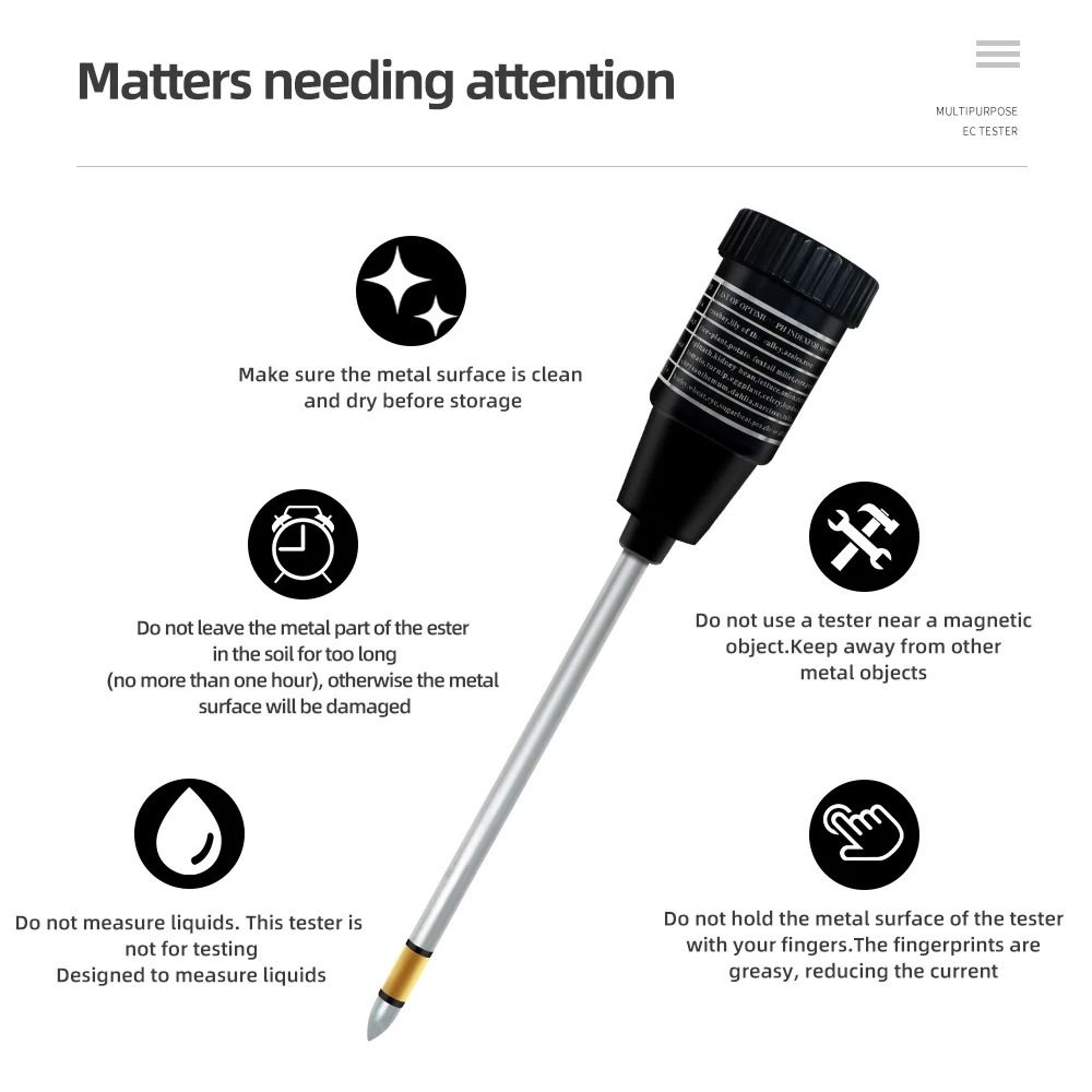 Handheld Soil PH And Moisture Meter With 295mm Waterproof Metal Probe 4