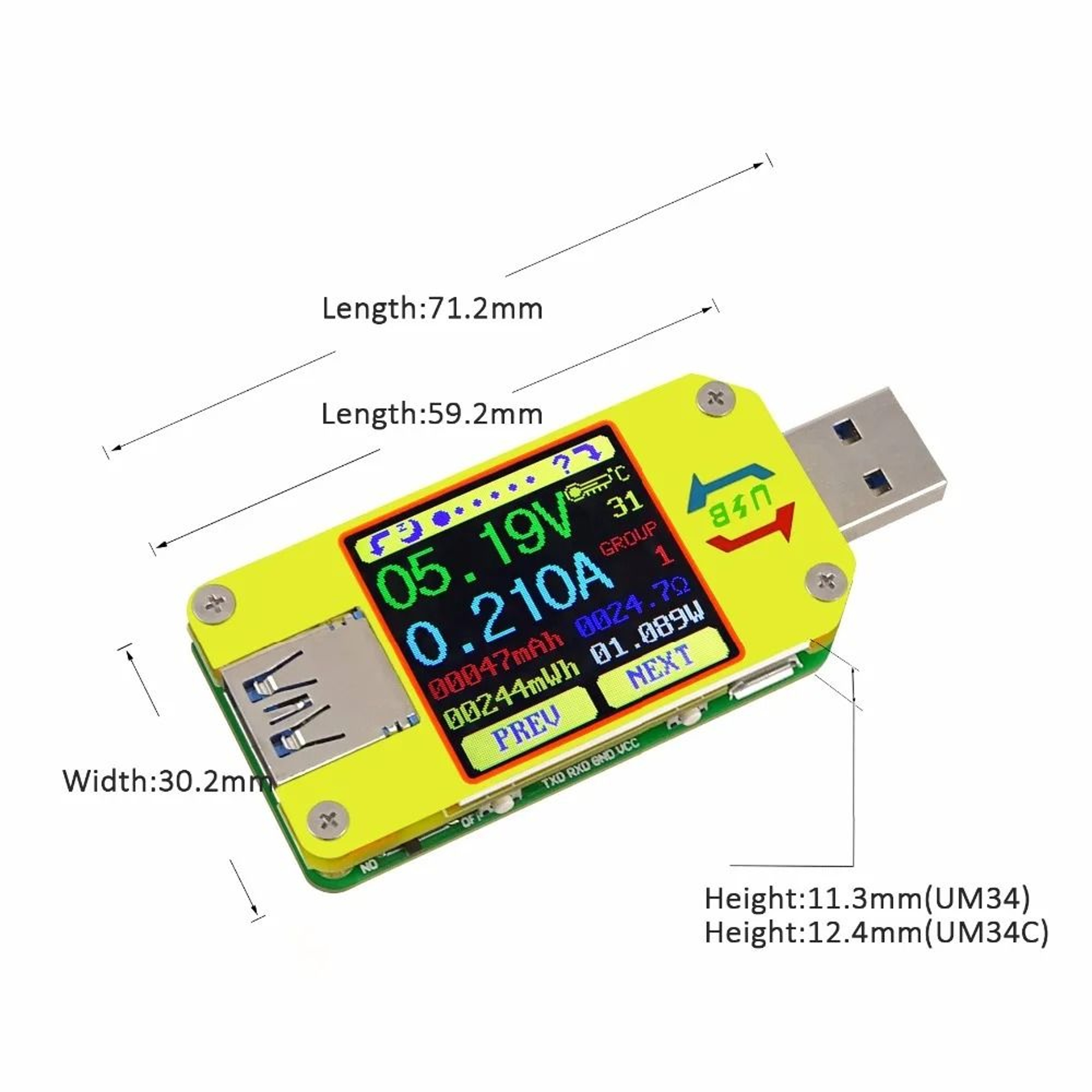 UM24 UM25 UM34 Digital USB TypeC Power Tester Color LCD Voltmeter Ammeter 9