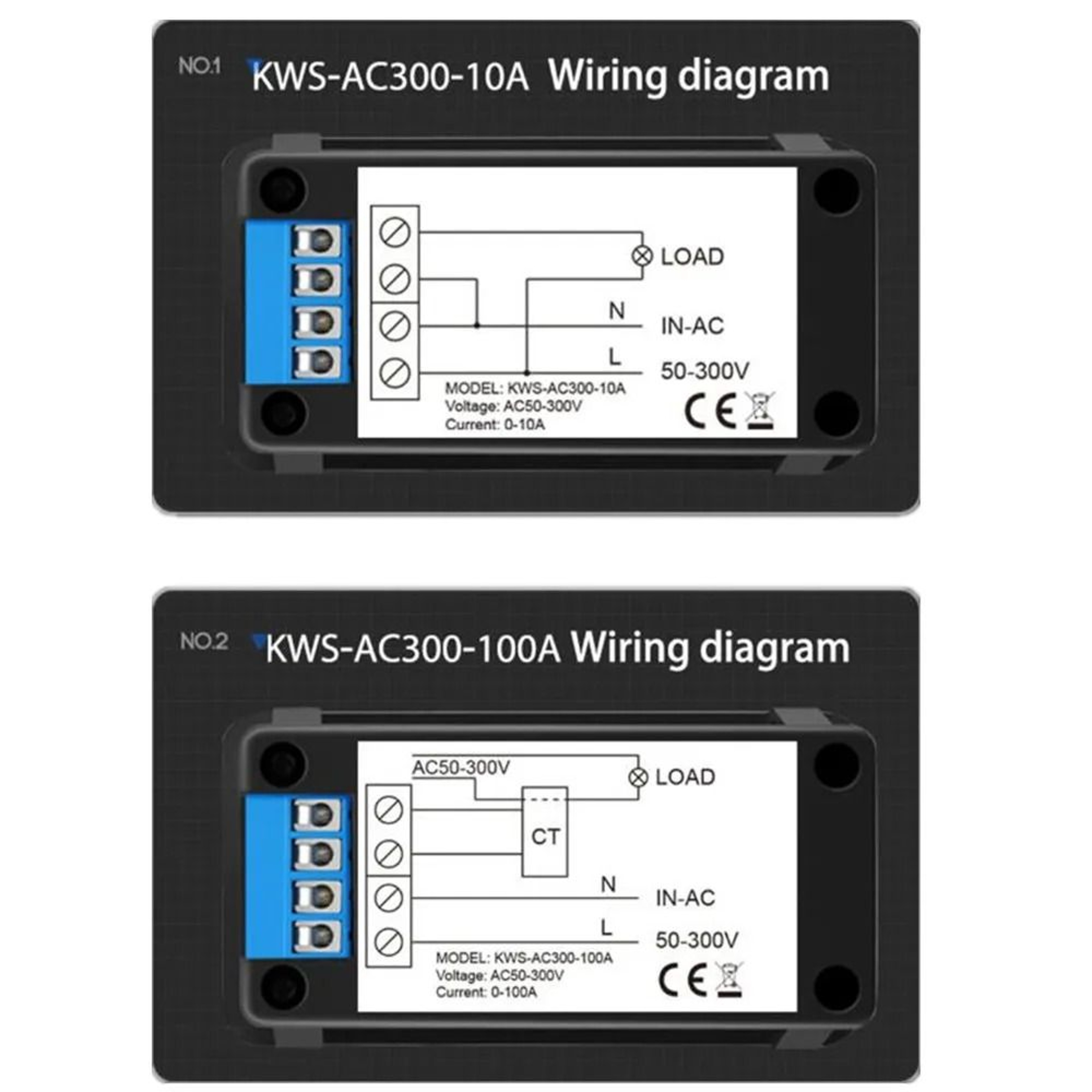 KWSAC300 Digital AC Voltmeter Ammeter 50300V 100A Power Energy Meter 6