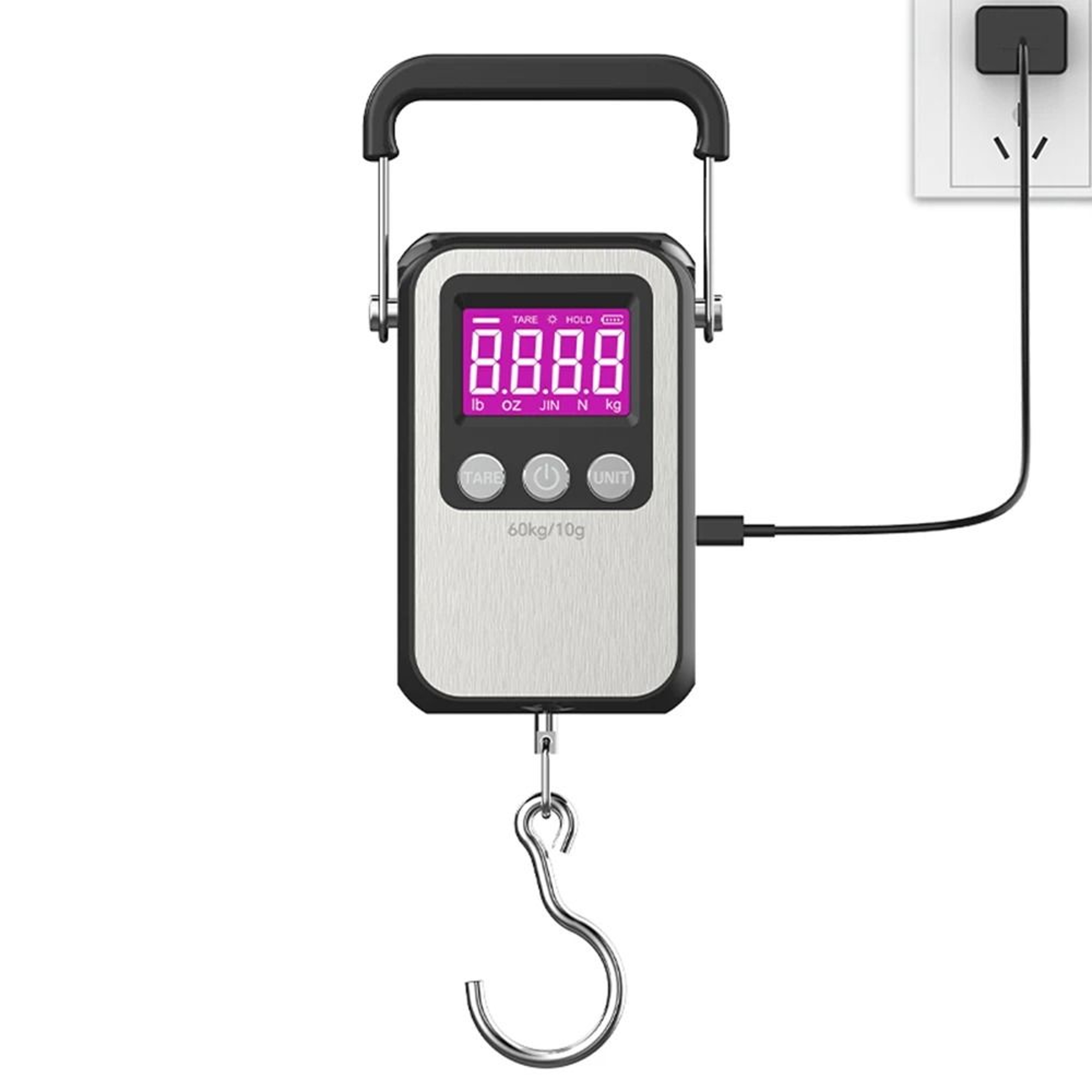 60kg Rechargeable Digital Hanging Scale LCD Luggage And Fishing Weight Meter 1