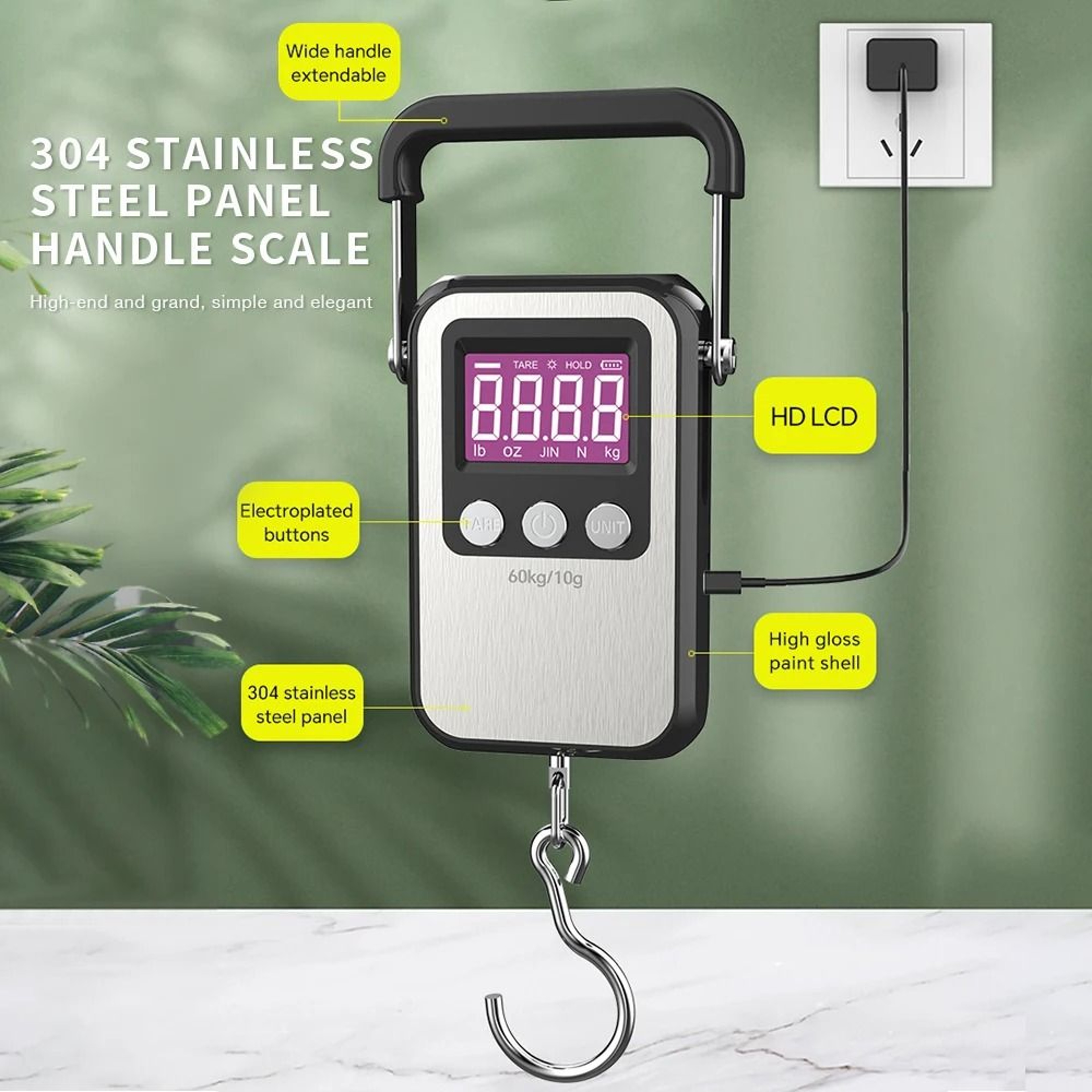 60kg Rechargeable Digital Hanging Scale LCD Luggage And Fishing Weight Meter 7