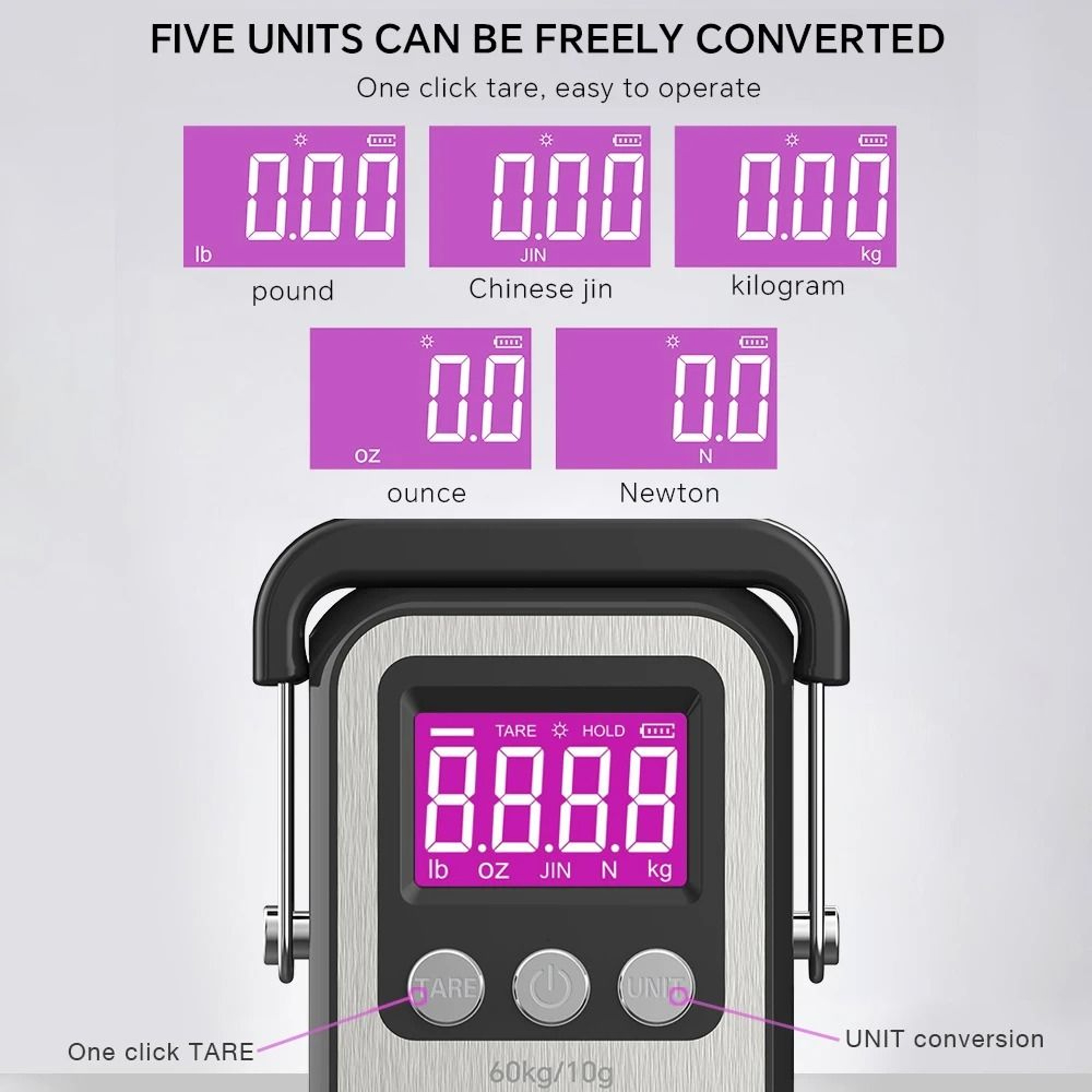 60kg Rechargeable Digital Hanging Scale LCD Luggage And Fishing Weight Meter 6