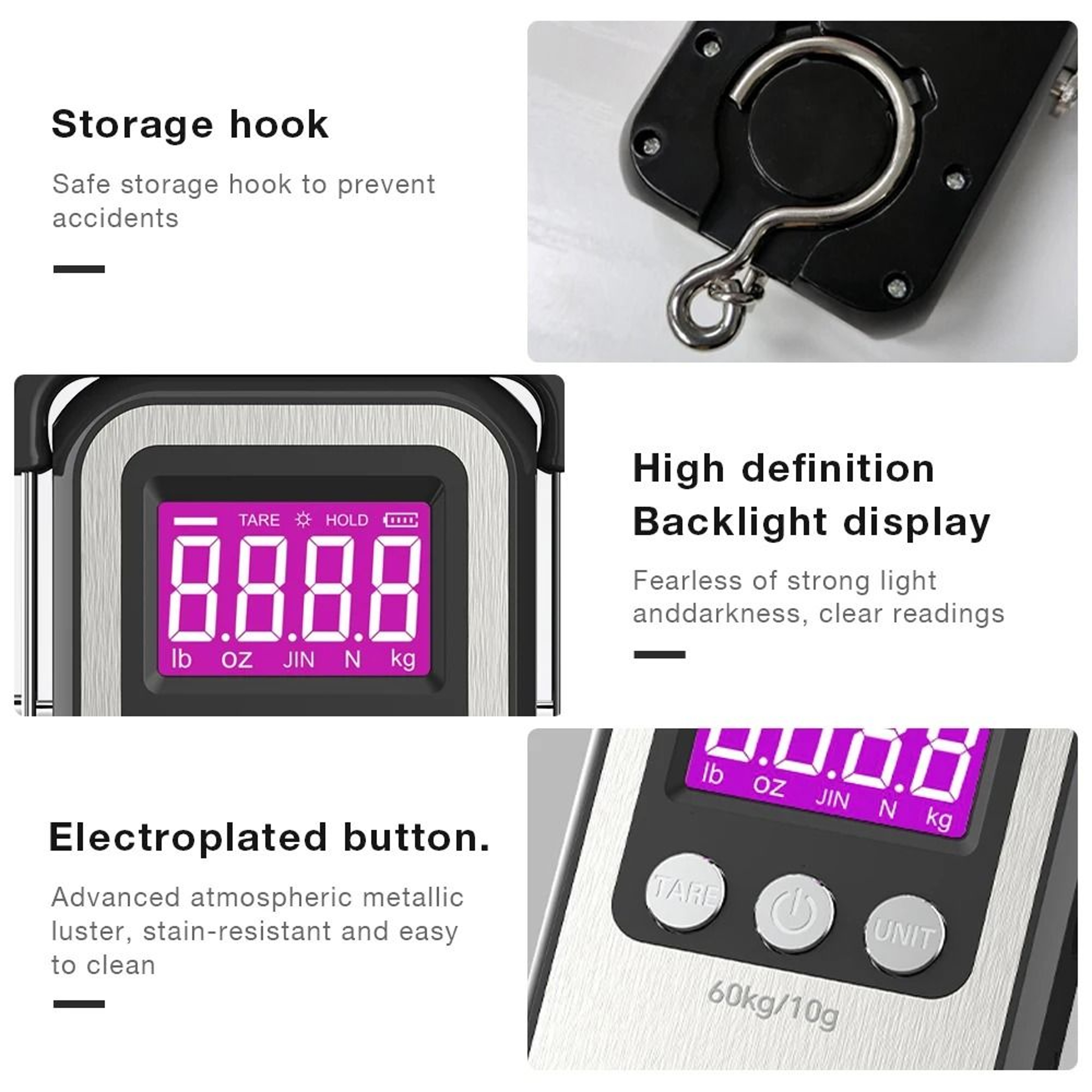 60kg Rechargeable Digital Hanging Scale LCD Luggage And Fishing Weight Meter 3