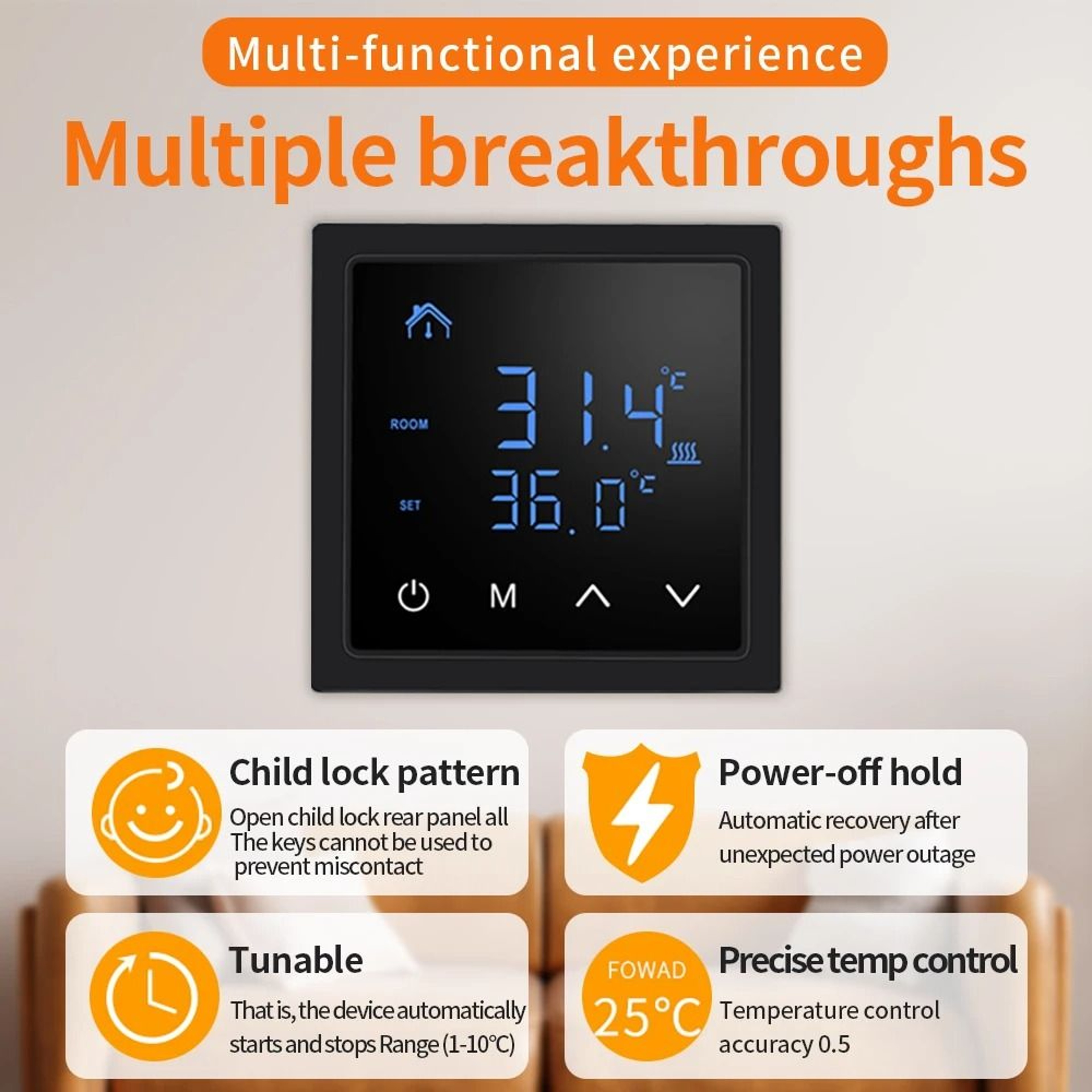 MH1828A 16A Digital Floor Heating Thermostat LED Touch Screen 85265V 6