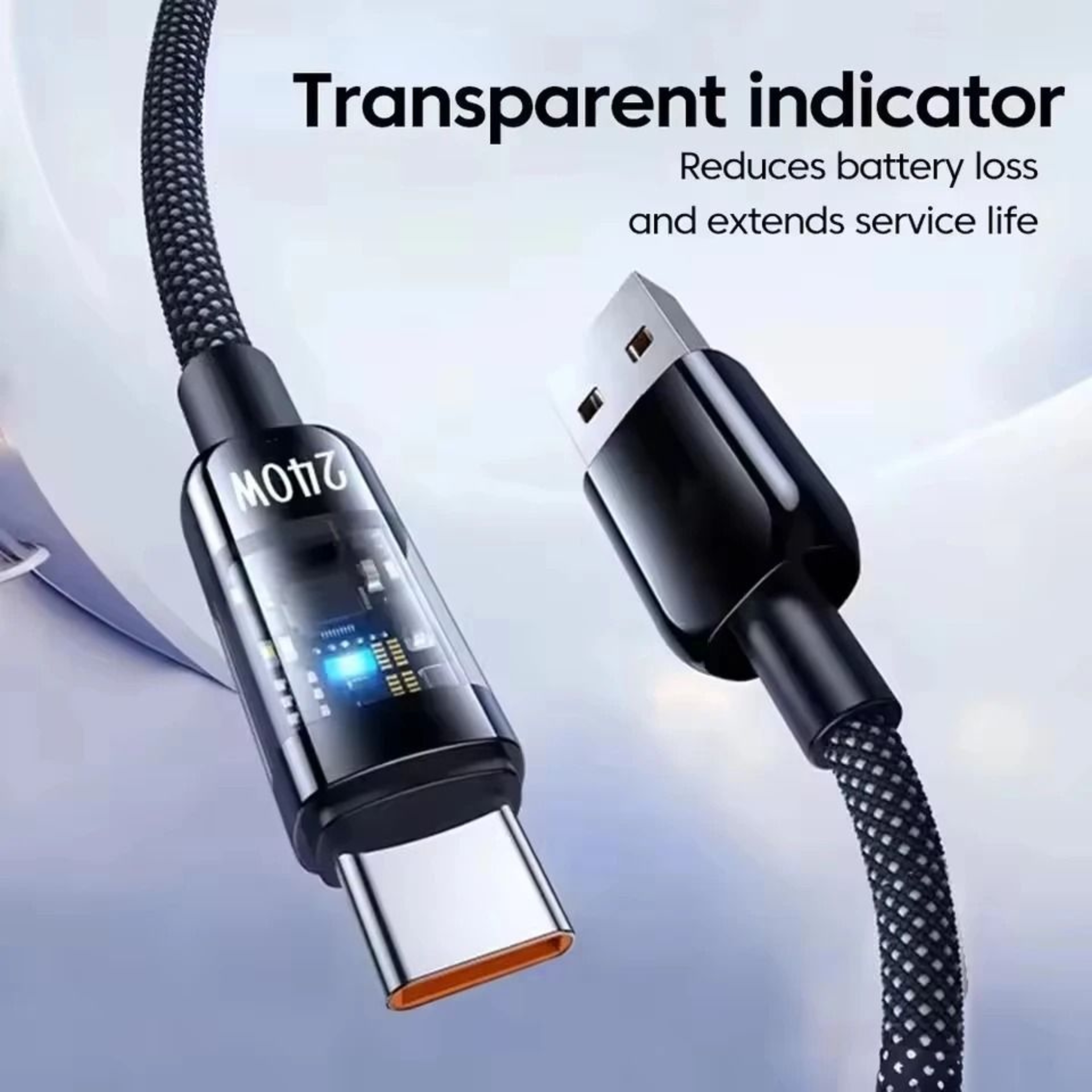 240W USBA To USBC Fast Charging Cable With LED Digital Display For Samsung Xiaomi Huawei 7