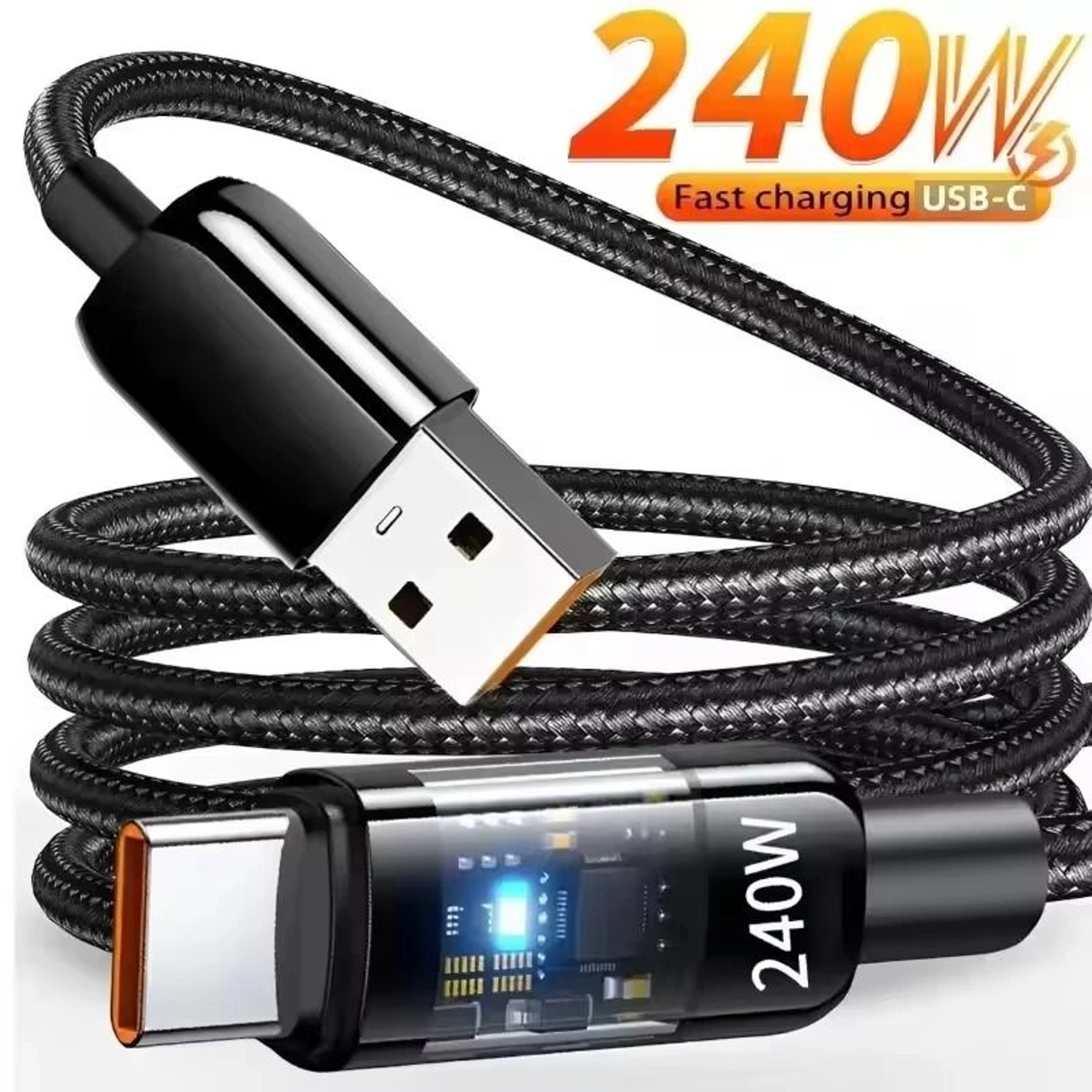 240W USBA To USBC Fast Charging Cable With LED Digital Display For Samsung Xiaomi Huawei 0