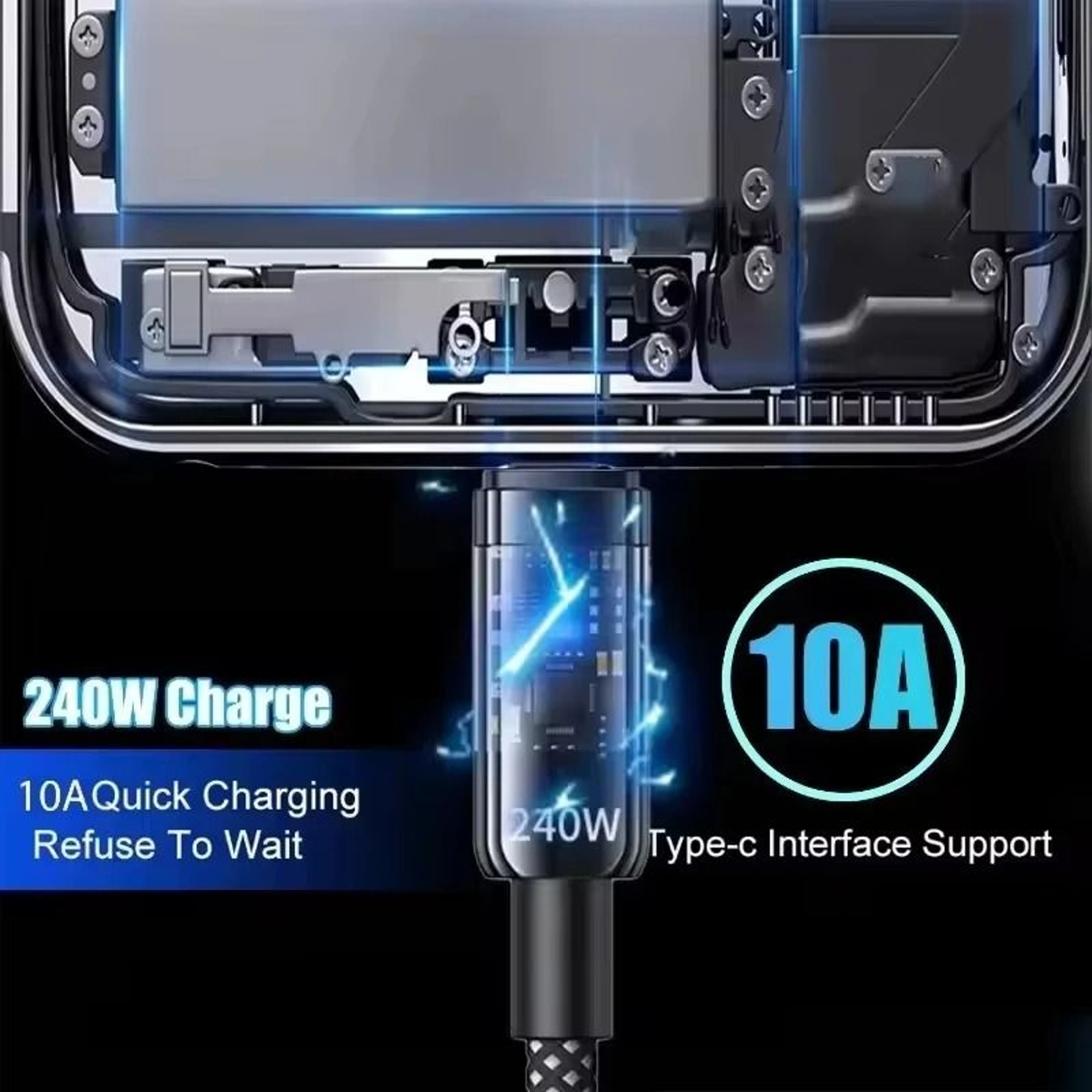 240W USBA To USBC Fast Charging Cable With LED Digital Display For Samsung Xiaomi Huawei 9