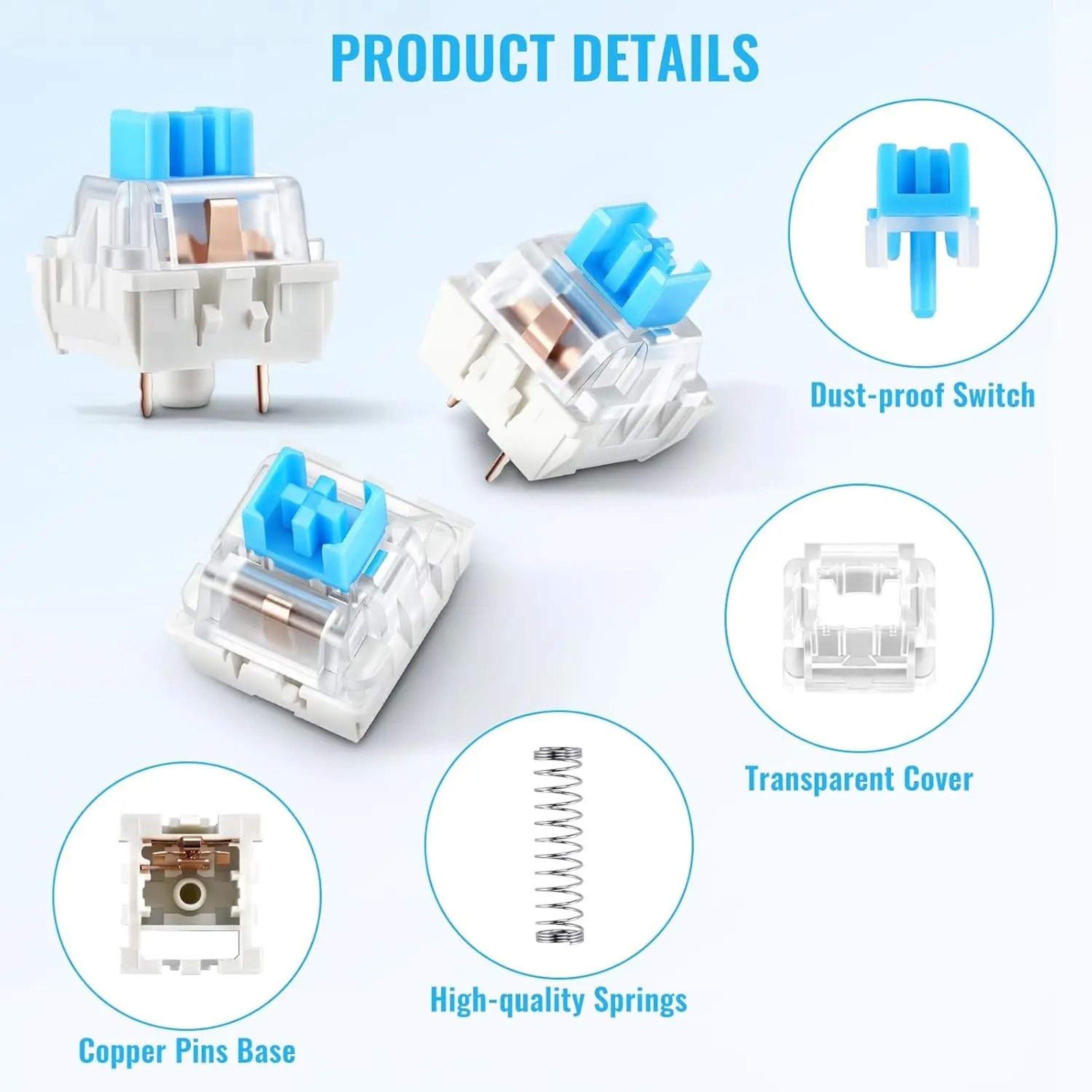 3Pin HotSwappable Mechanical Keyboard Switches Blue Red Brown 20100PCS 9