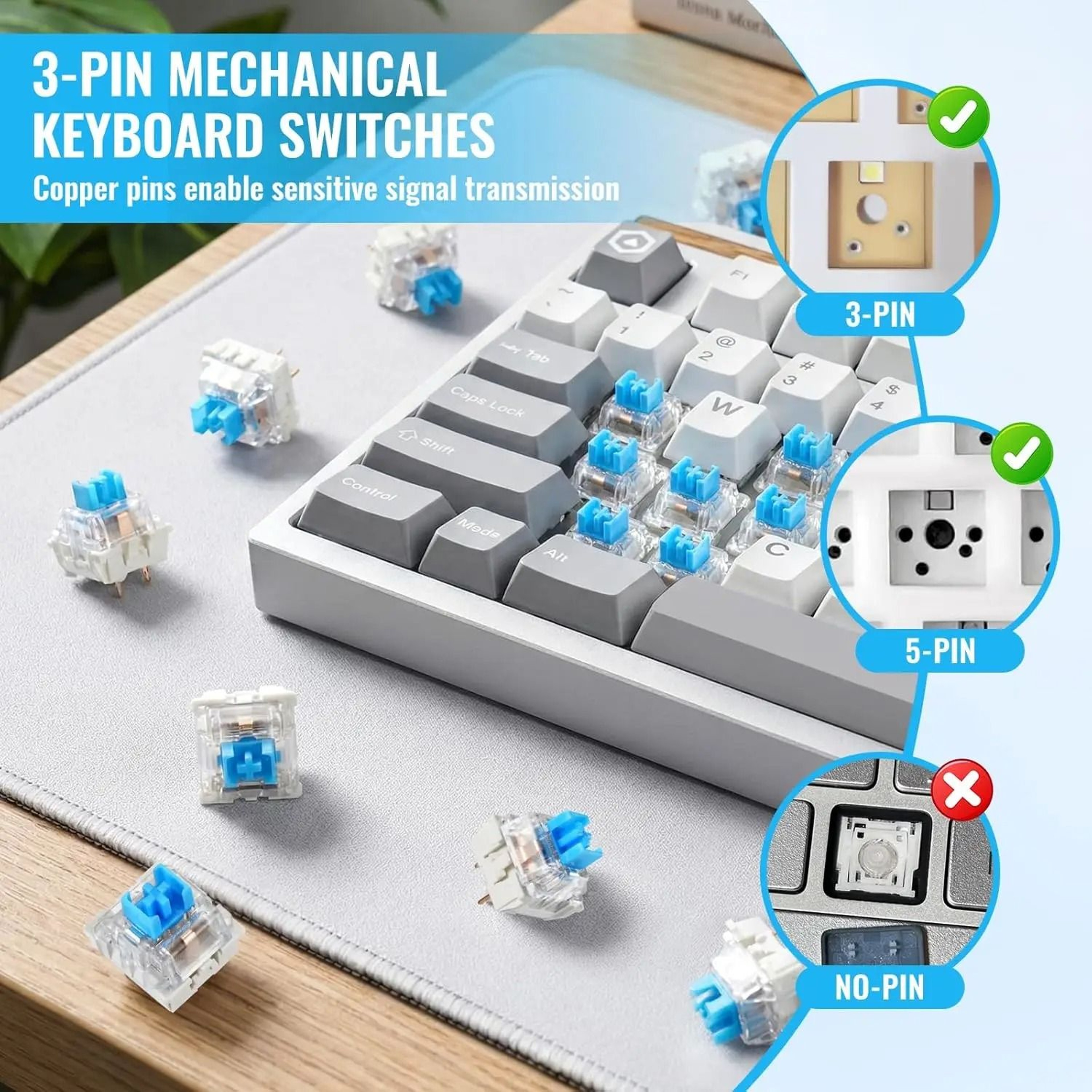 3Pin HotSwappable Mechanical Keyboard Switches Blue Red Brown 20100PCS 7