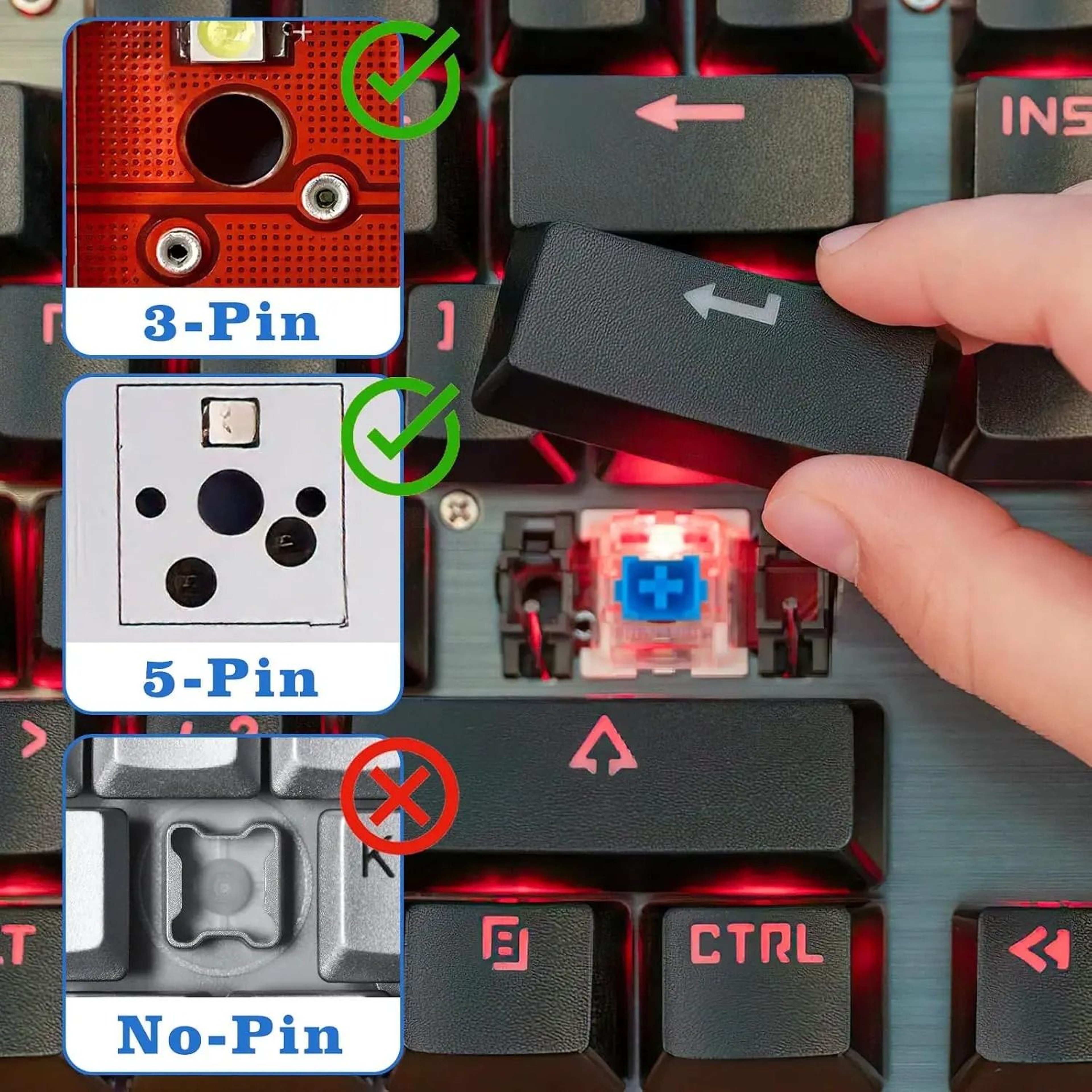 3Pin HotSwappable Mechanical Keyboard Switches Blue Red Brown 20100PCS 6