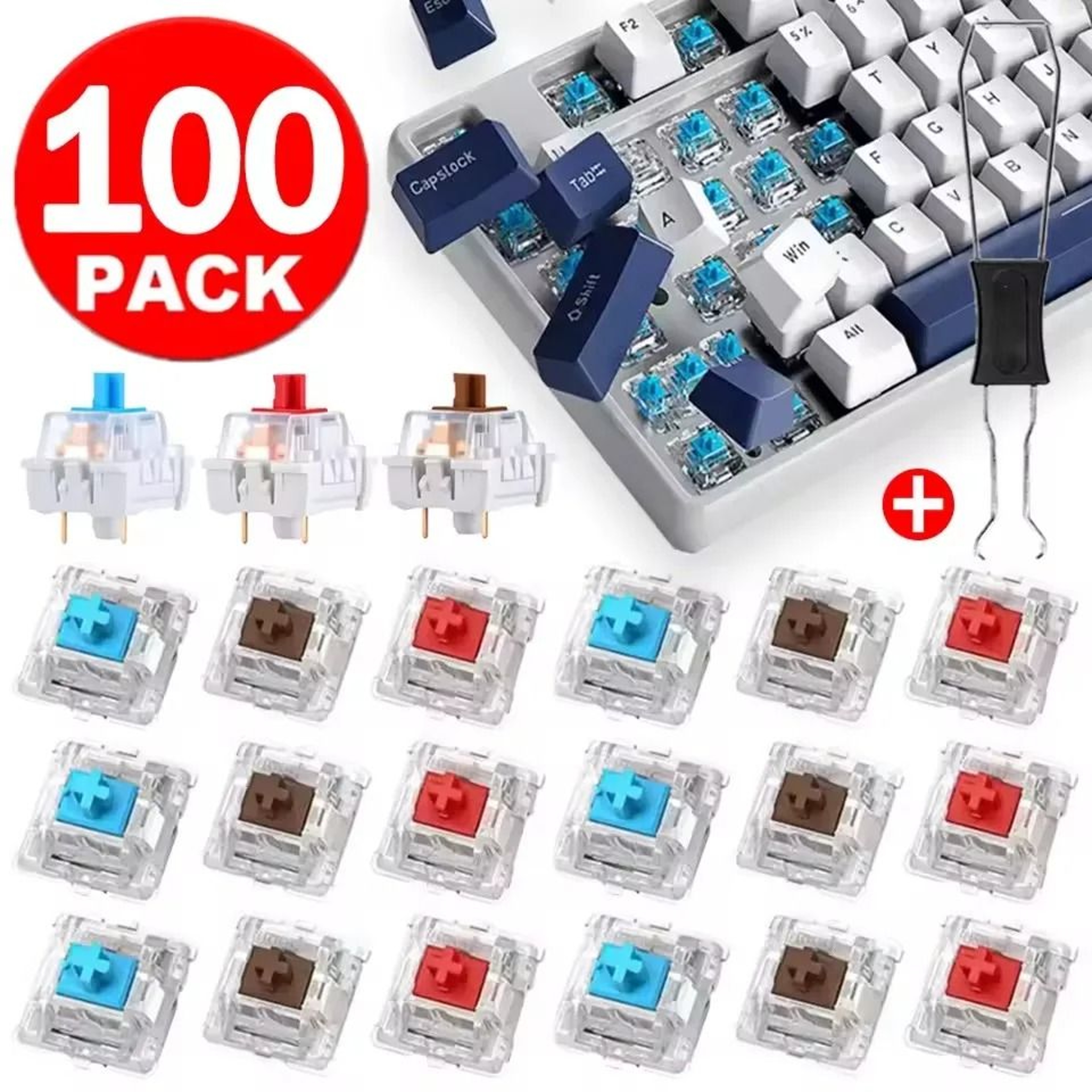 3Pin HotSwappable Mechanical Keyboard Switches Blue Red Brown 20100PCS 10