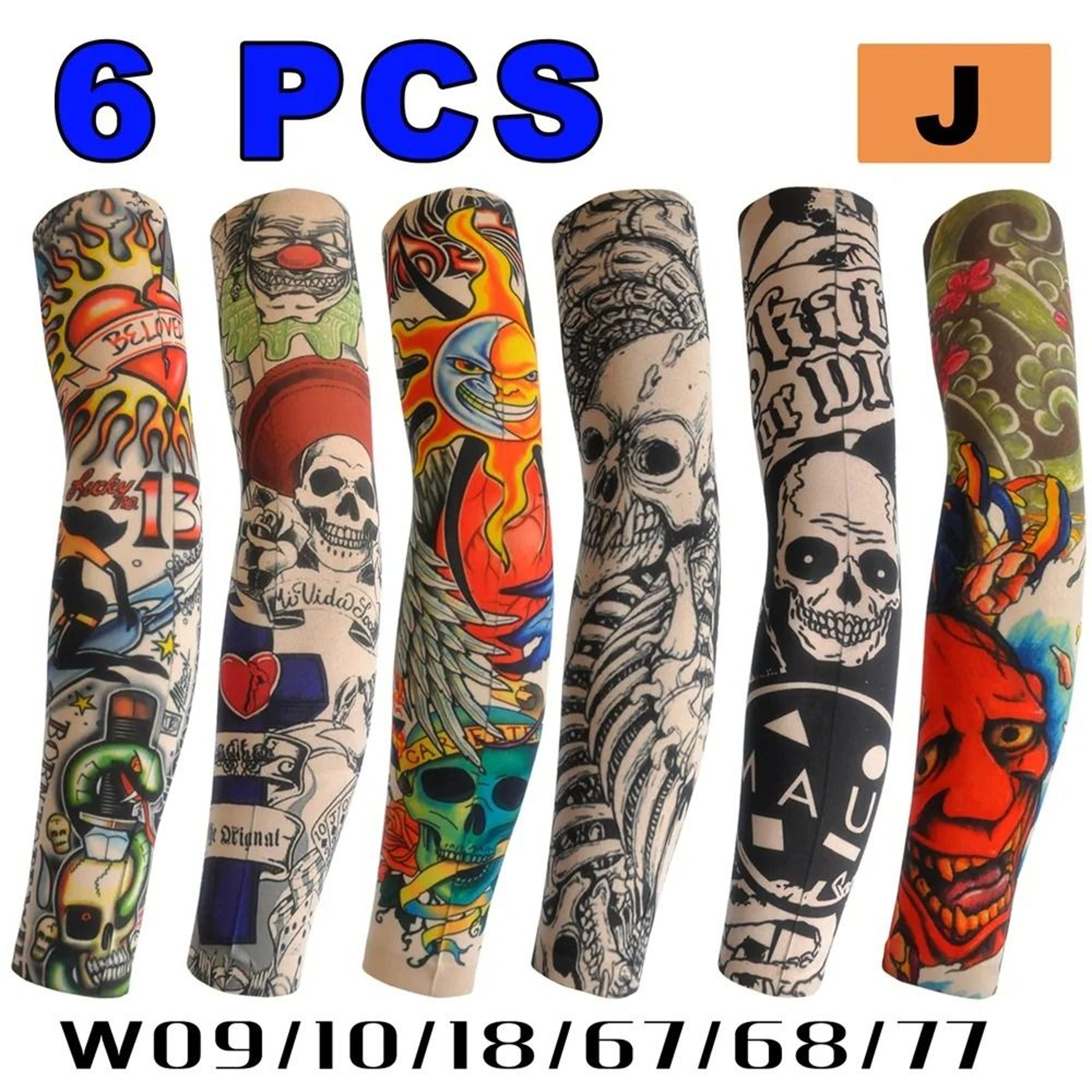 6PCS Tattoo Print Arm Sleeves Breathable Sun Protection Covers For Cycling And Outdoor Activities 9