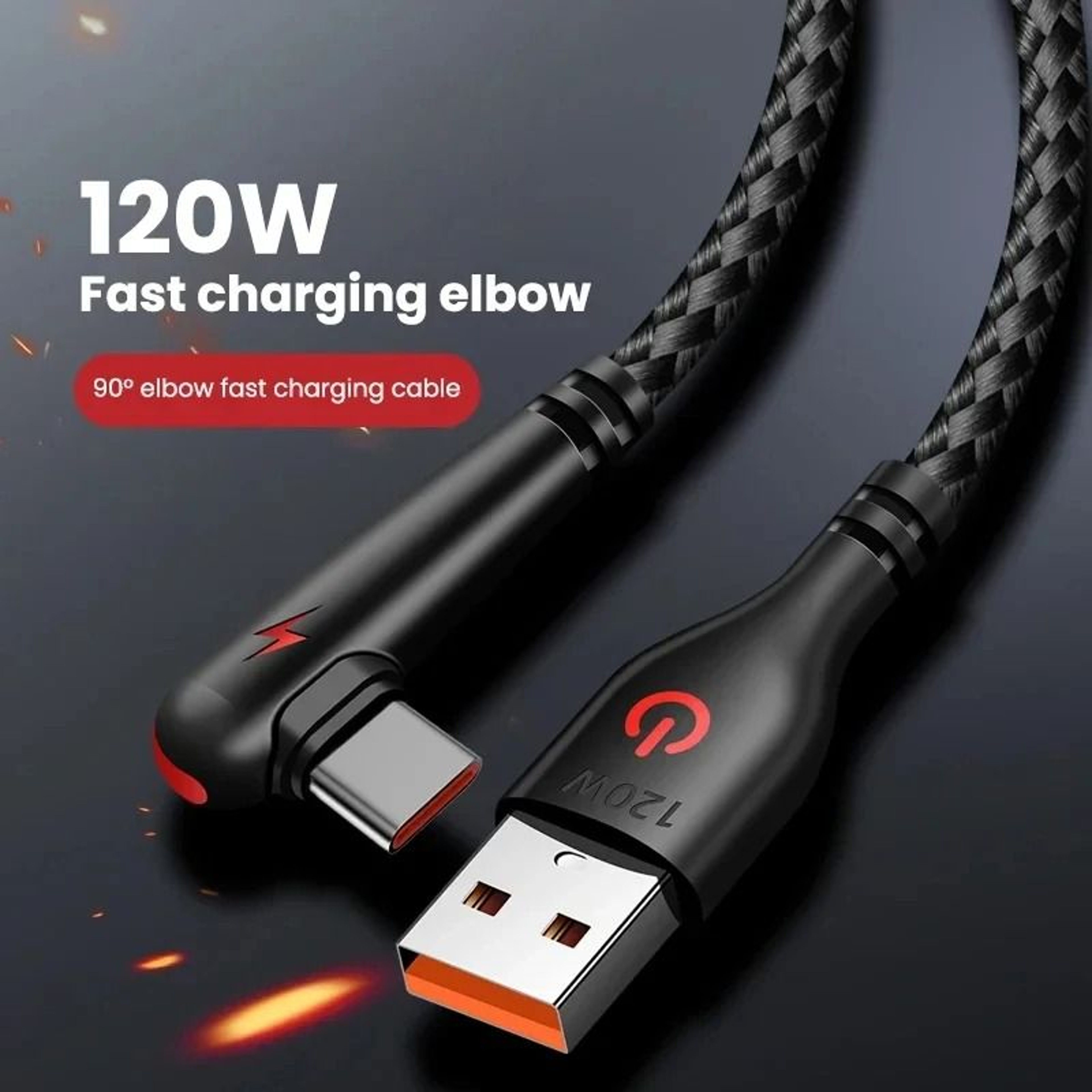 120W USB To TypeC Fast Charging Cable 90 Degree Right Angle Charger Cord 0
