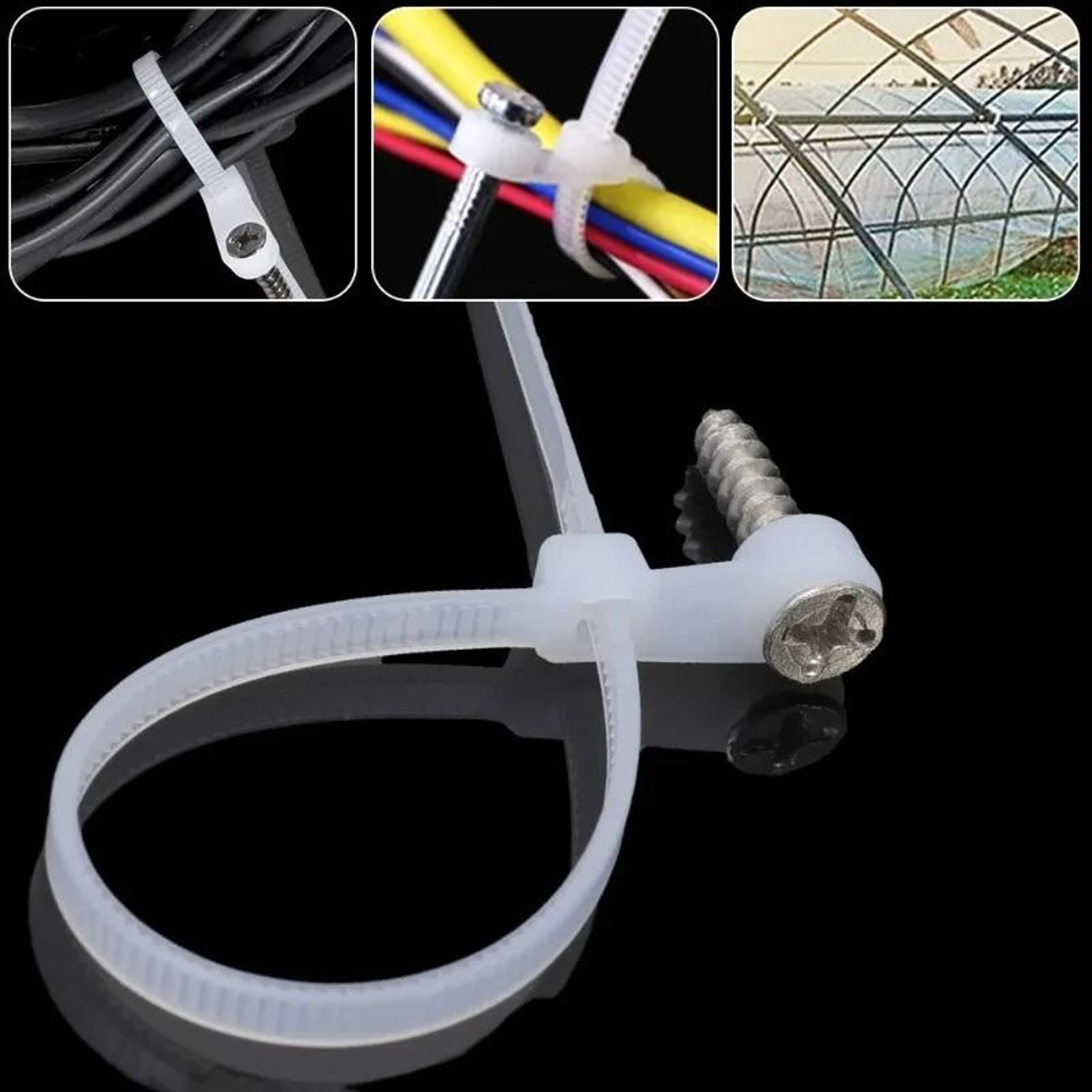 100500PCS Nylon Screw Hole Cable Ties SelfLocking Wire Organizer Straps 6