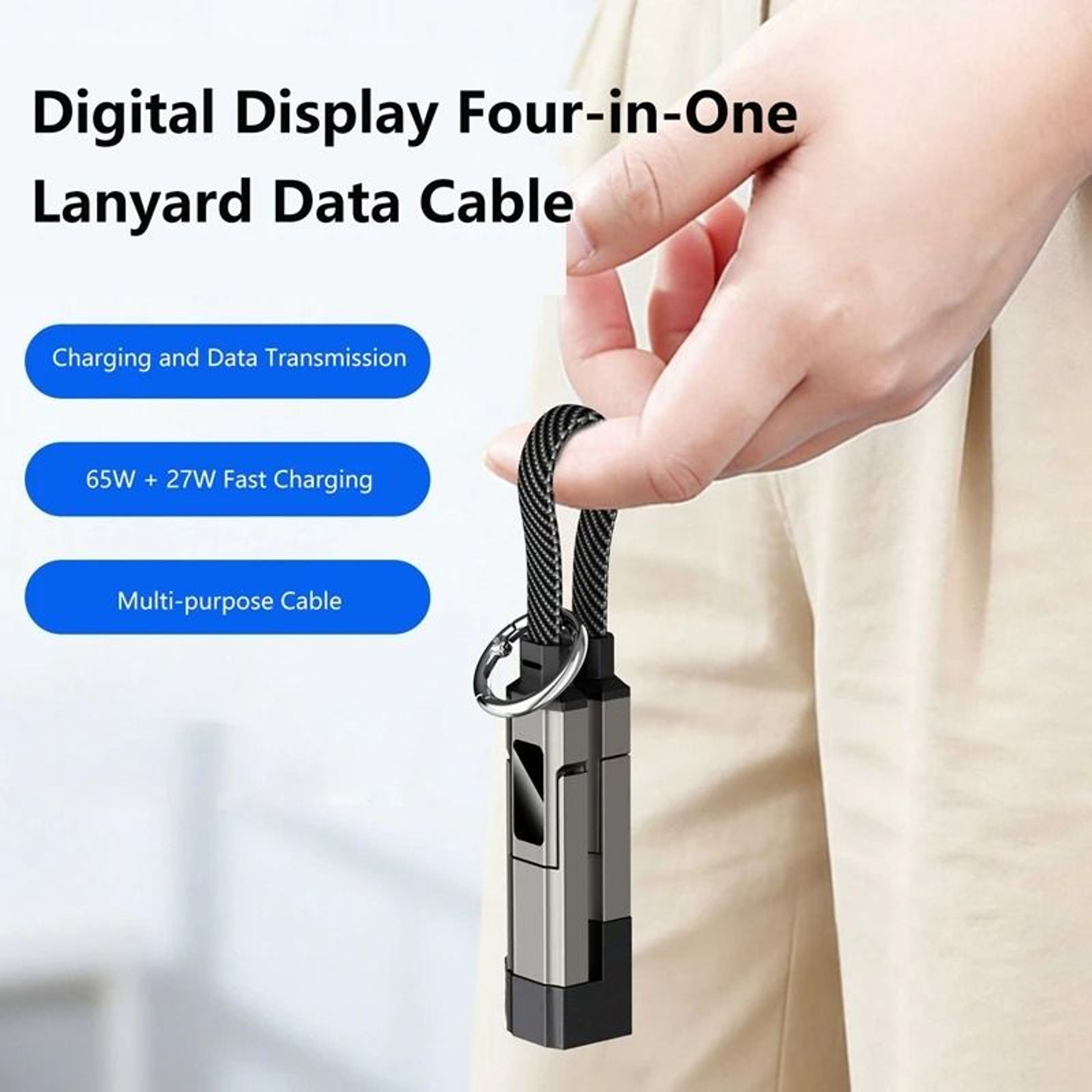 4 In 1 65W Fast Charging Keychain Cable With Digital Display 5