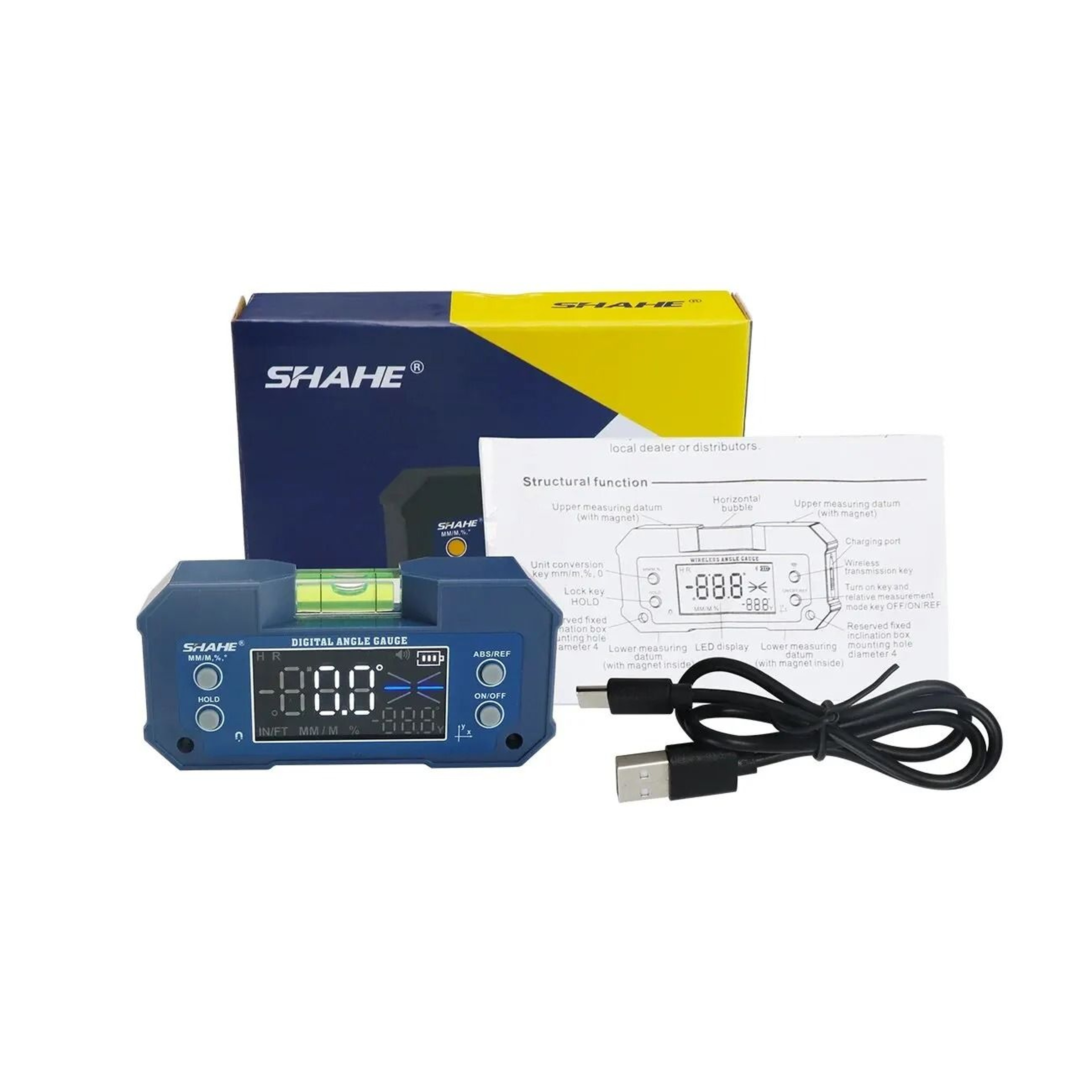 Compact Dual Axis Angle Meter With Magnetic Base And Bubble Level 0