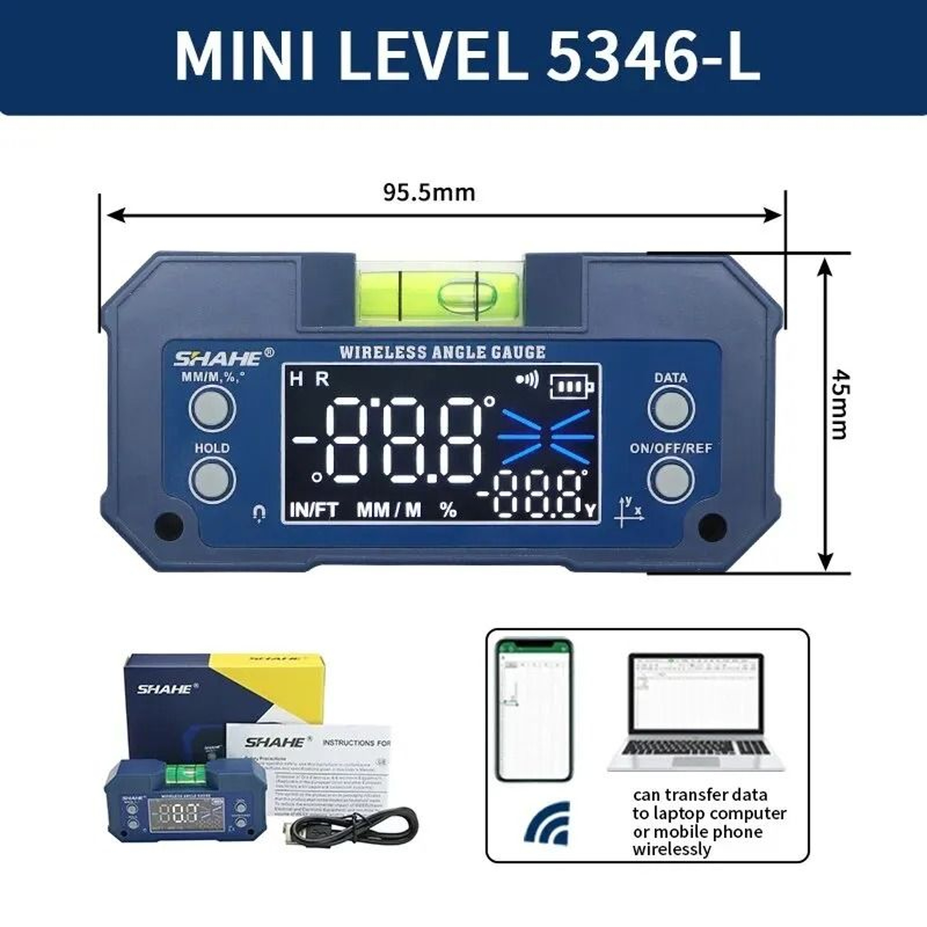 Compact Dual Axis Angle Meter With Magnetic Base And Bubble Level 2