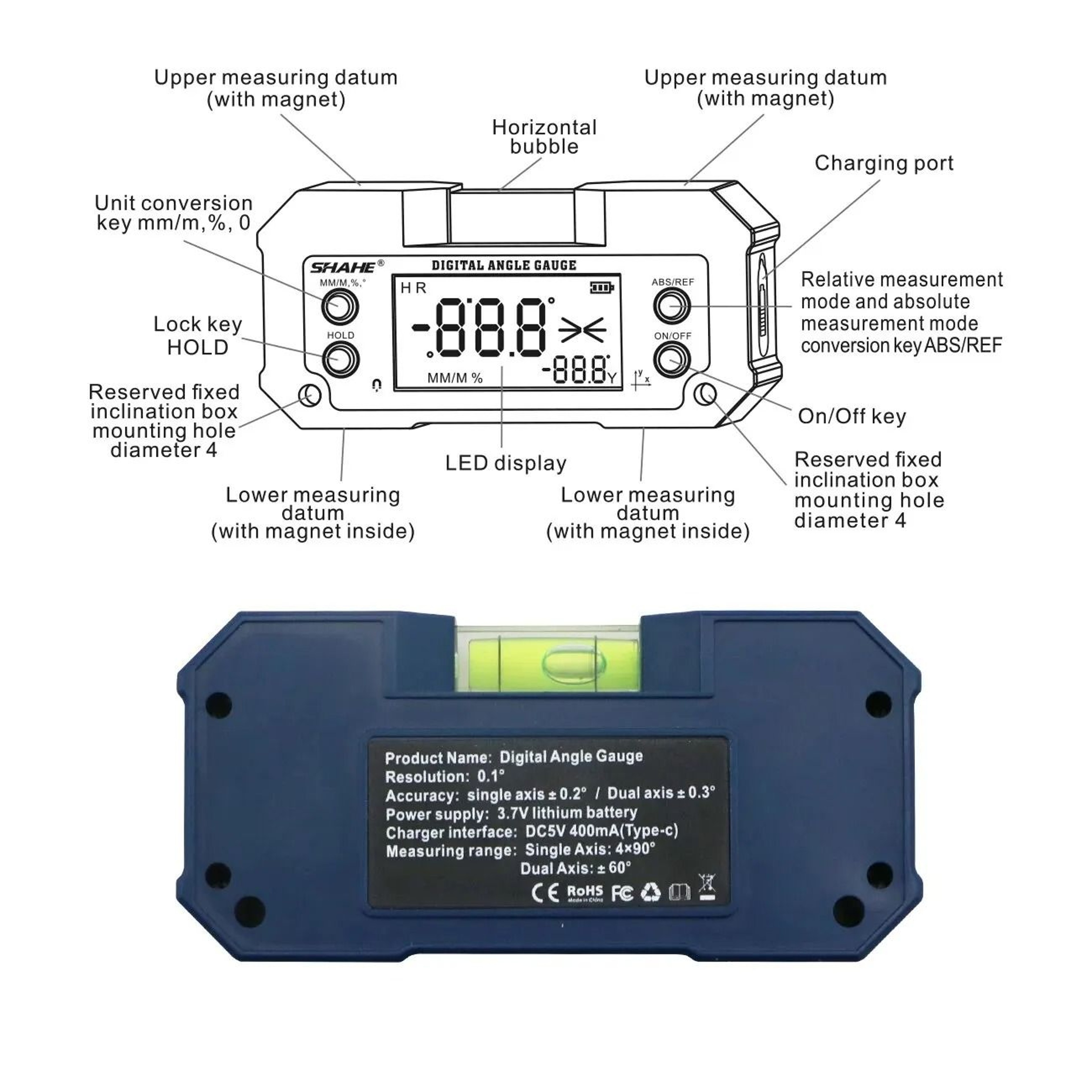 Compact Dual Axis Angle Meter With Magnetic Base And Bubble Level 6