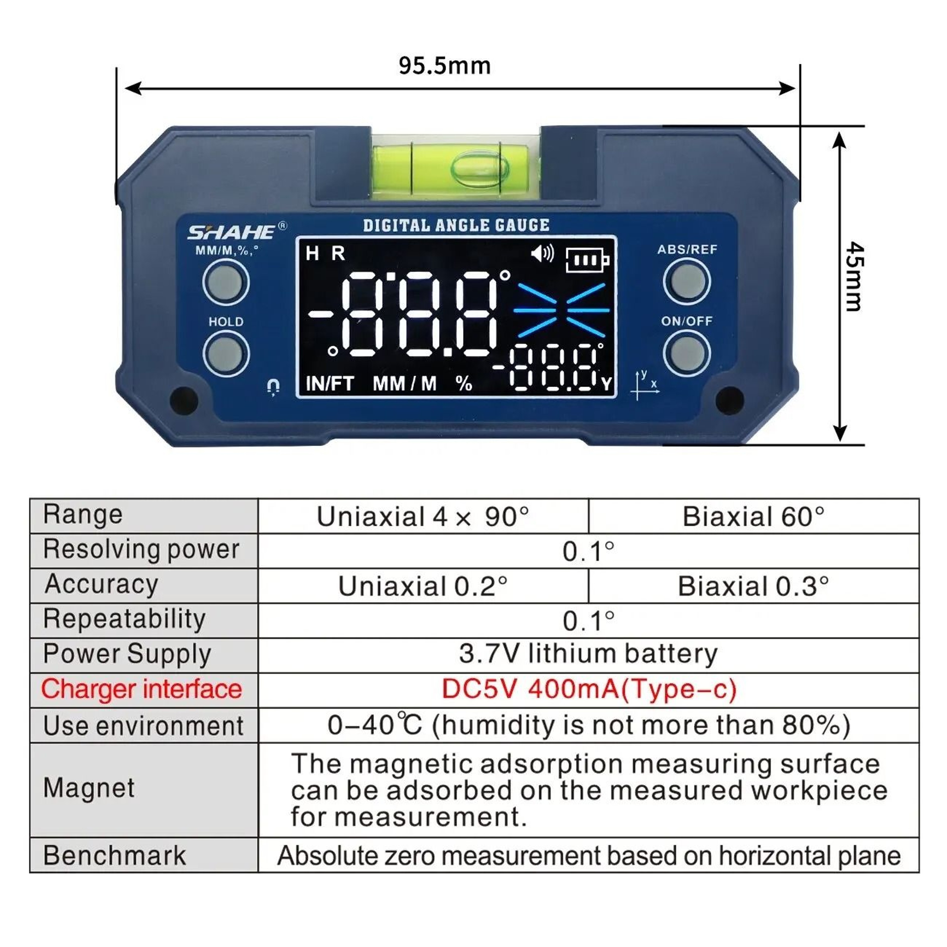 Compact Dual Axis Angle Meter With Magnetic Base And Bubble Level 5