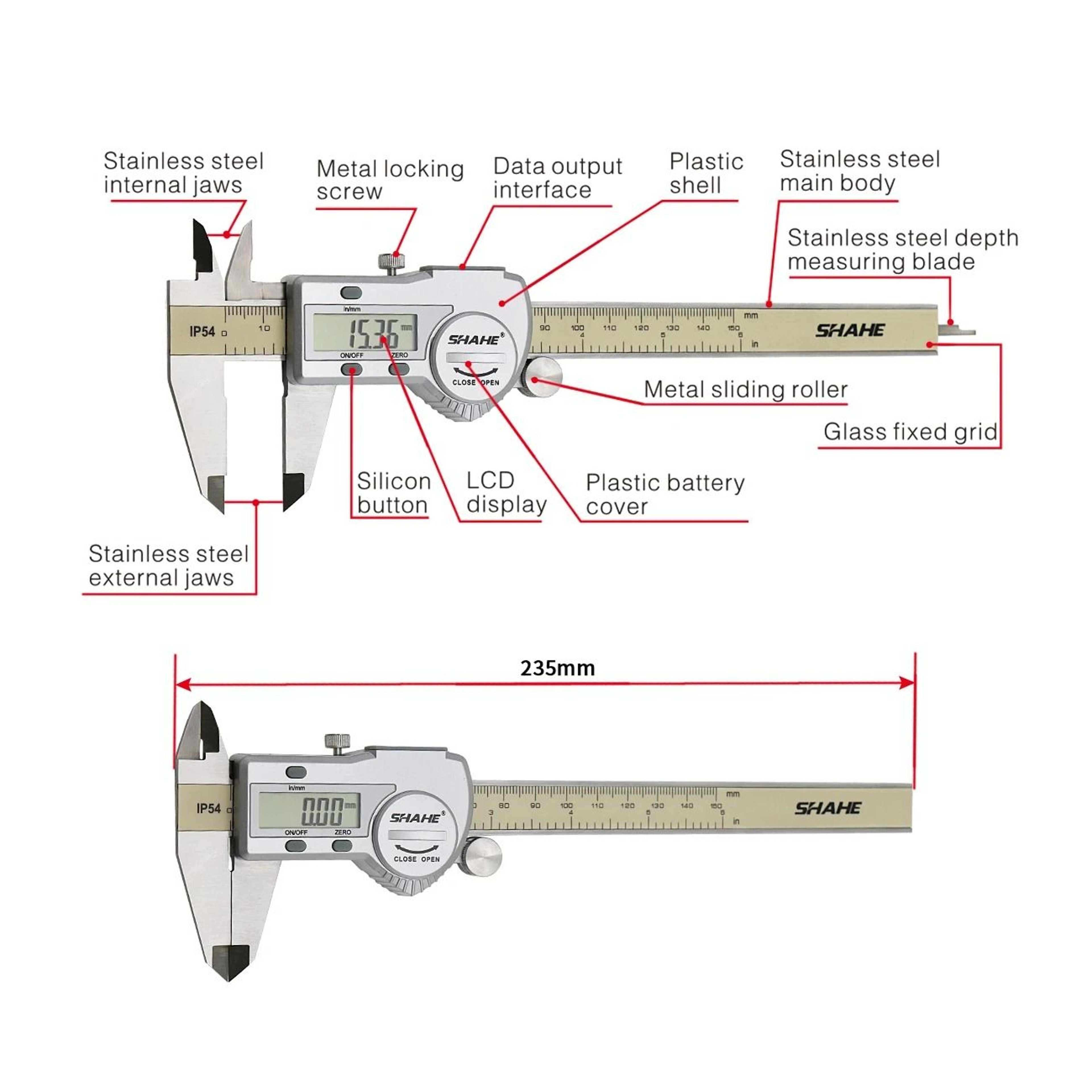150mm IP54 Digital Vernier Caliper With Stainless Steel Ruler 3