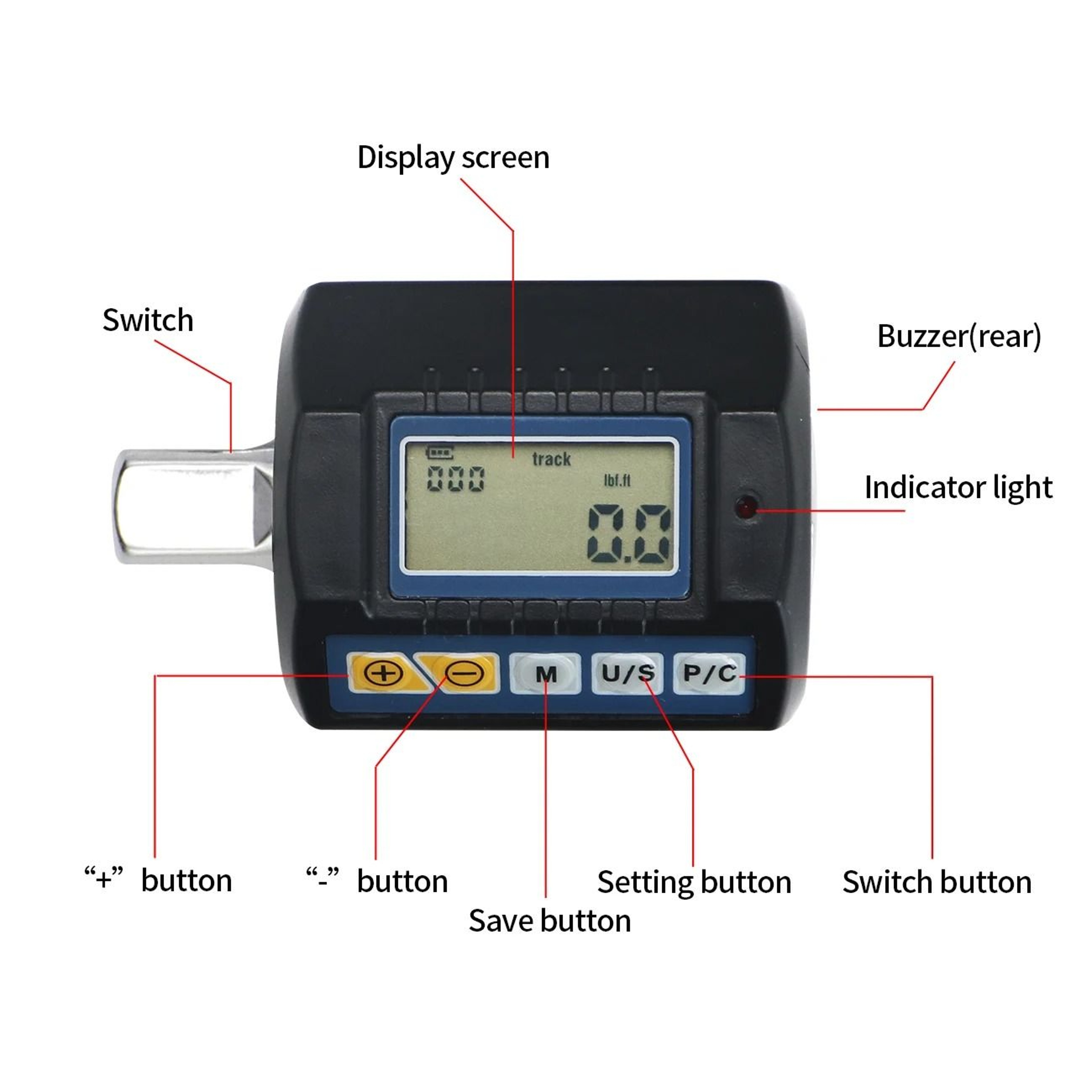 Digital Torque Wrench Adapter Kit With LCD Display And Socket Converters 5