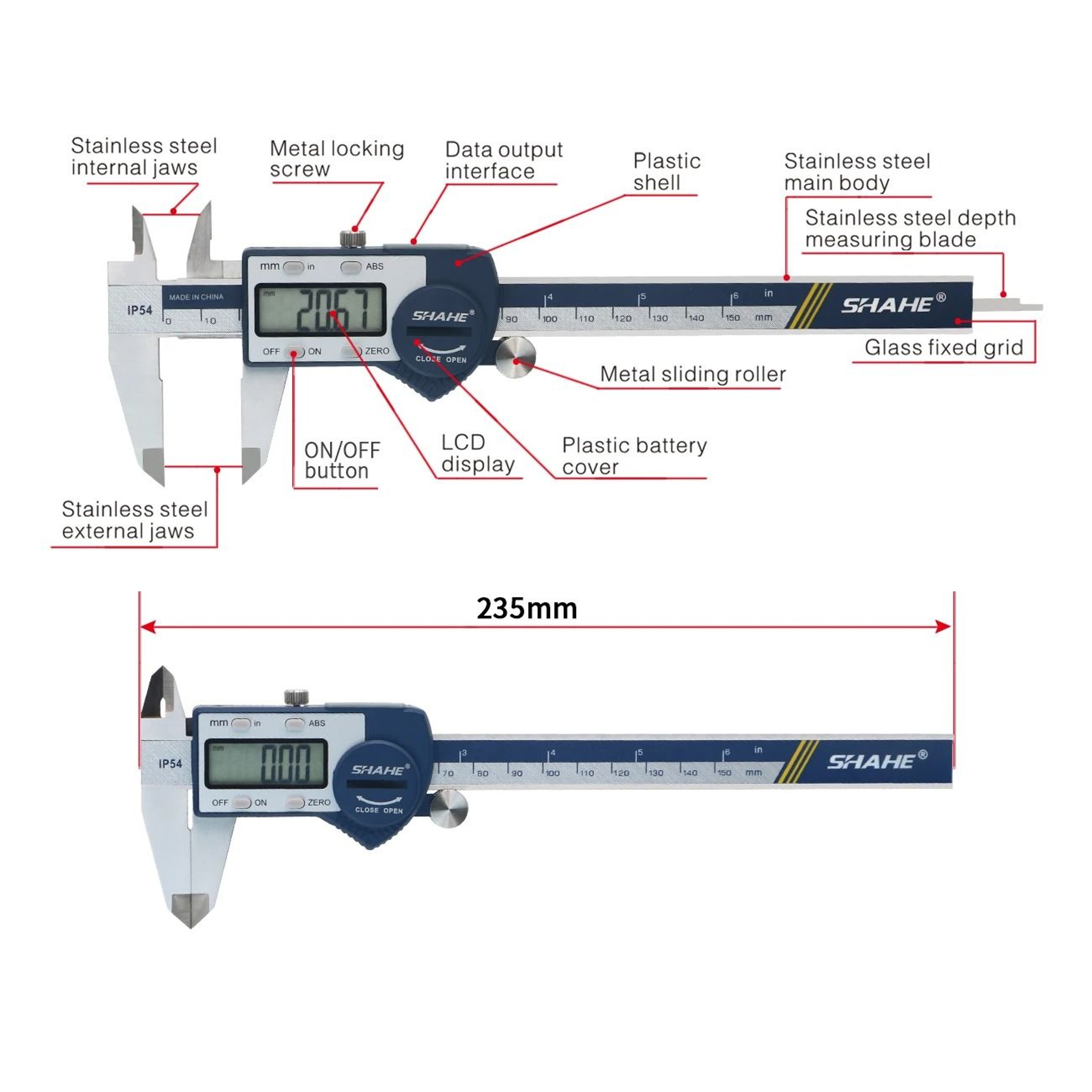 IP54 Stainless Steel Electronic Caliper With Precision LCD Display 0