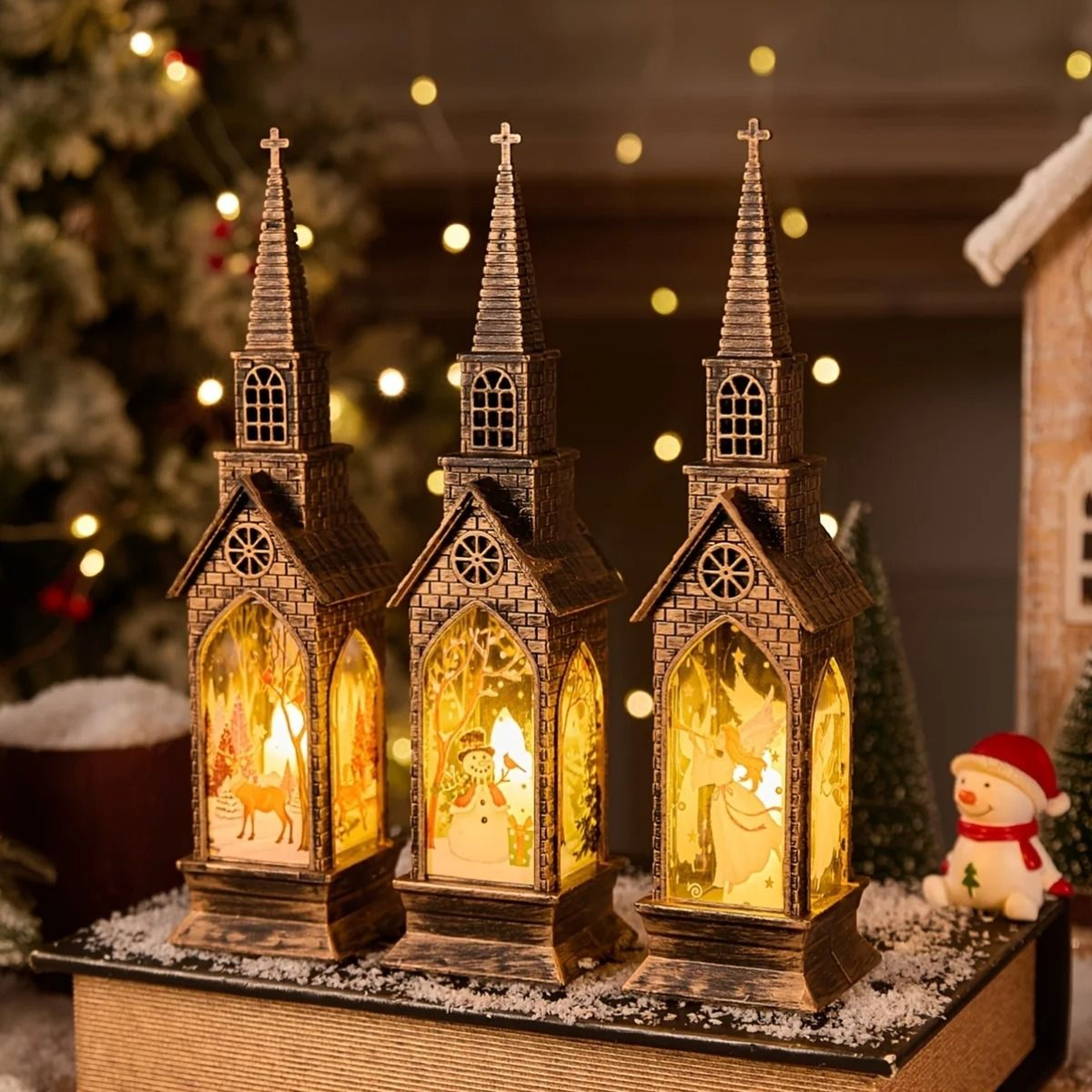 Festive Christmas LED Lantern Night Light With Santa And Snowman 7