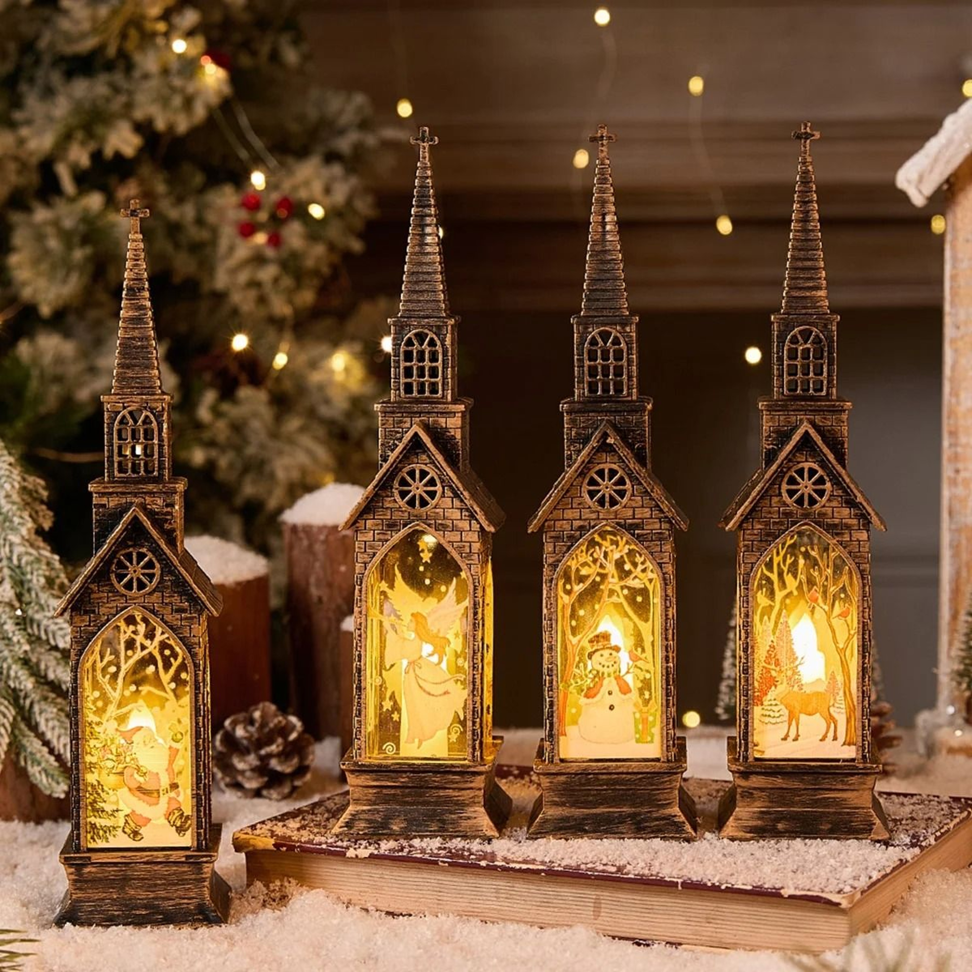 Festive Christmas LED Lantern Night Light With Santa And Snowman 5