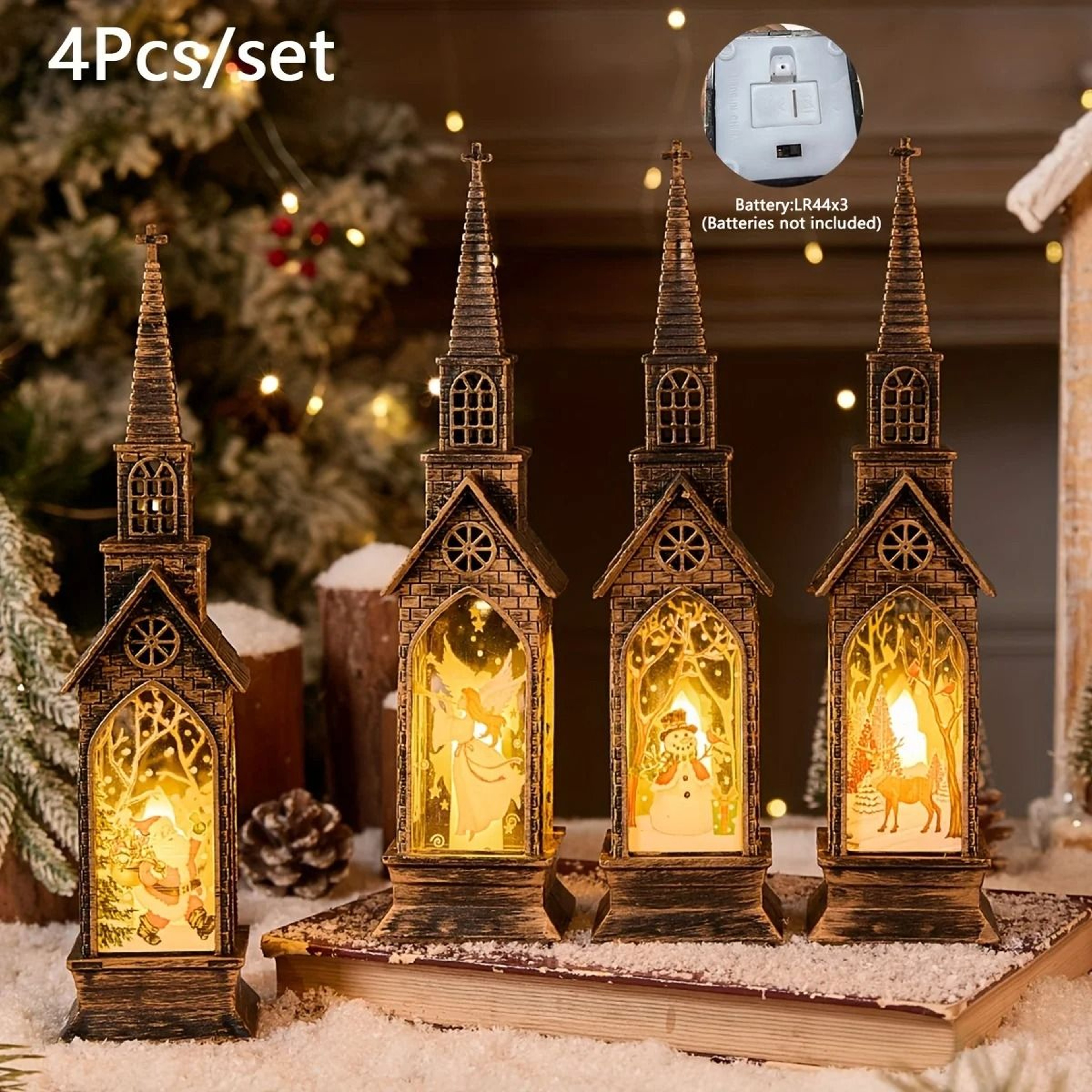 Festive Christmas LED Lantern Night Light With Santa And Snowman 0
